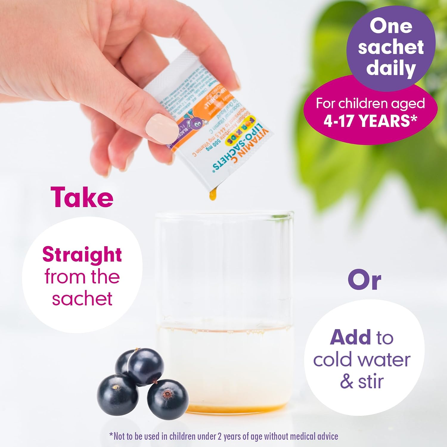 Lipo-Sachets Kids Liposomal Vitamin C - 500Mg per Serving for Children&rsquo;S Immune Support - Blackcurrant Flavour Vitamin C for Kids - High Absorption, No Added Sugar - 30 Packets