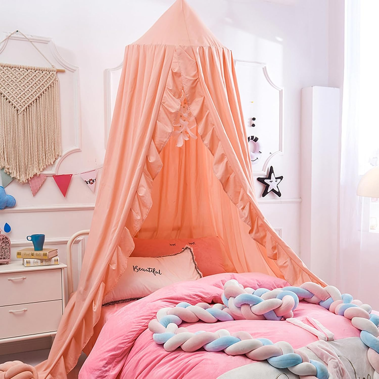 Princess Decor Canopy for Kids Bed, Soft and Durable Bed Canopy for Girls Room Tent Canopy Dreamy Mosquito Net Bedding, Children Reading Canopies Indoor (Pink) image number 3