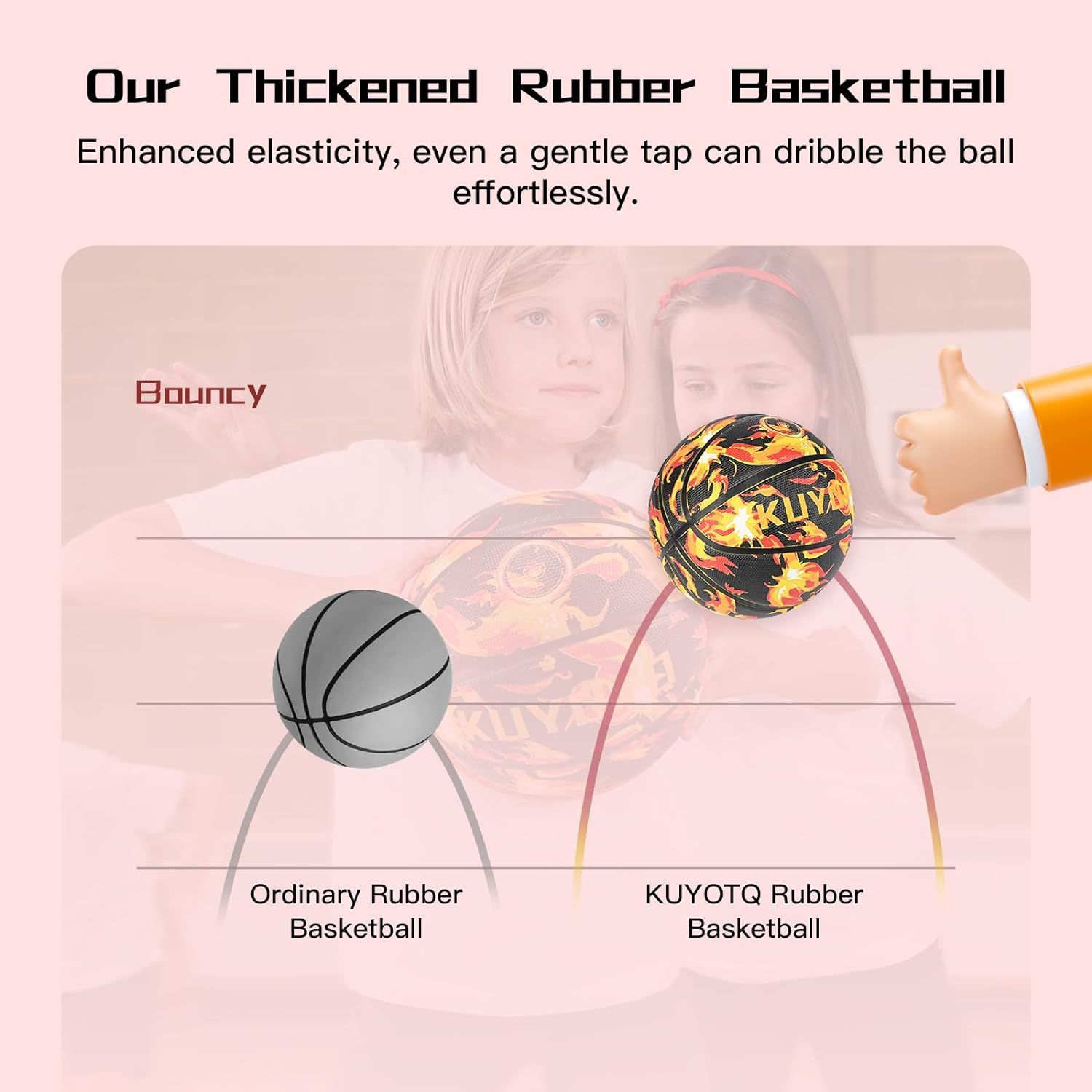 KUYOTQ Kids Youth Size 5 (27.5") Premium Rubber or Composite Leather Basketball - Indoor Outdoor for Boys Teen Game Ball Gift