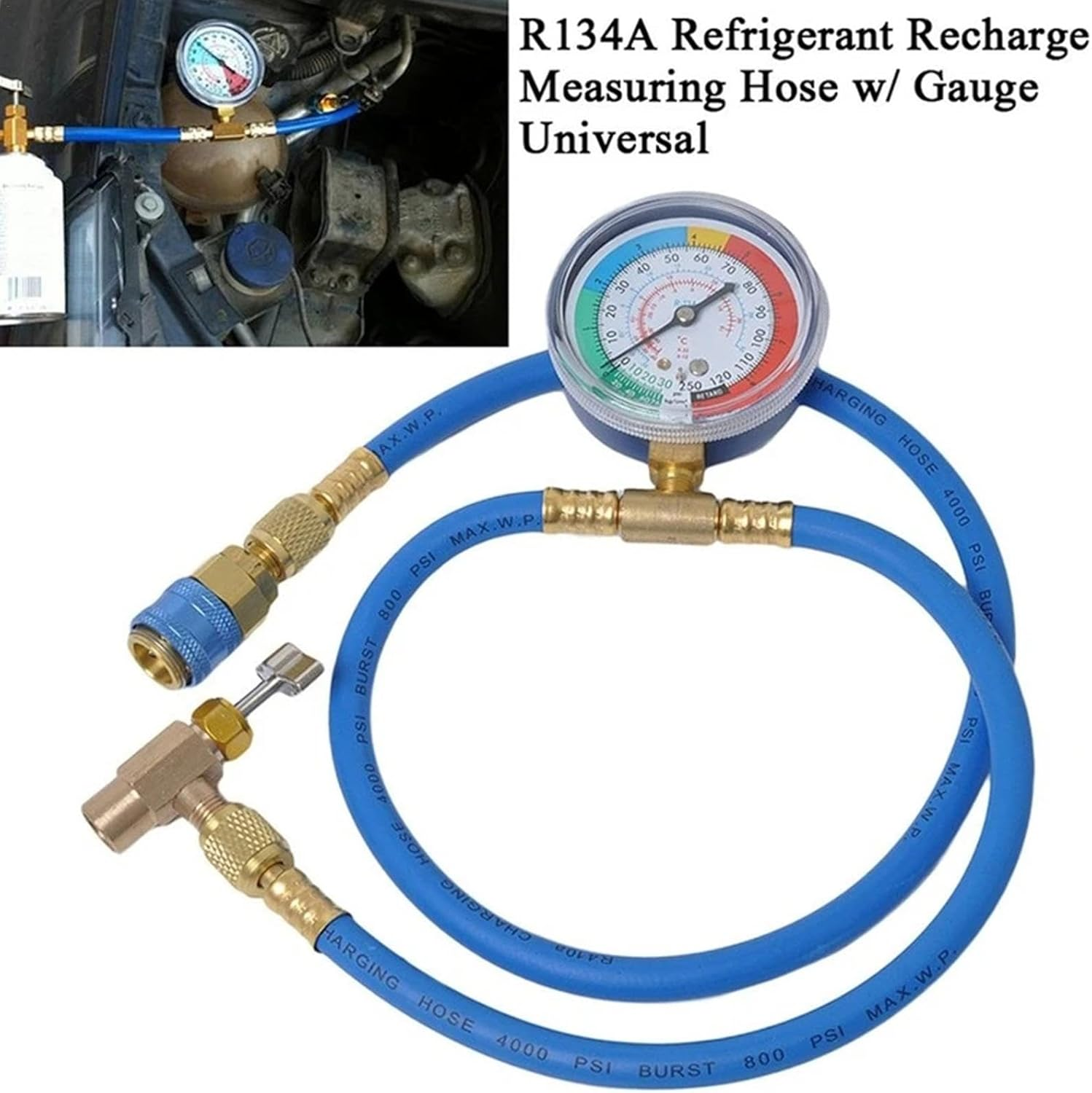 Car AC Refrigerant Charge Hose Kit Recharge Hose with Gauge | Car AC Refrigerant Charge Hose Kit,R134A Recharge Hose with Gauge,Recharge Measuring Kit Automotive Air Conditioning Pressure Gauge - 1 Set image number 6