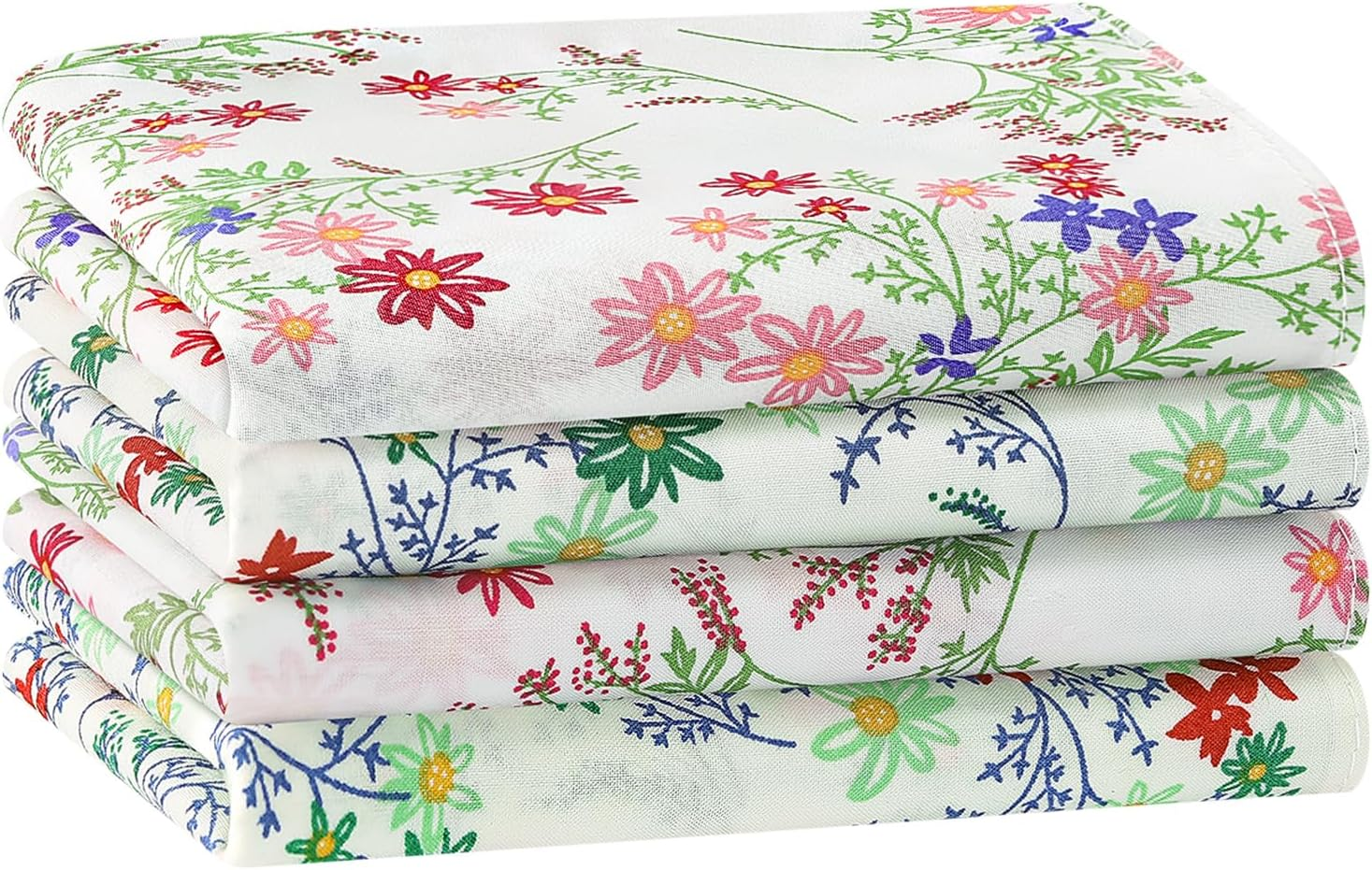 HOULIFE Handkerchiefs for Women, Vintage Ladies Flower Handkerchief Soft Cotton Floral Printing Hankies Assorted Colors
