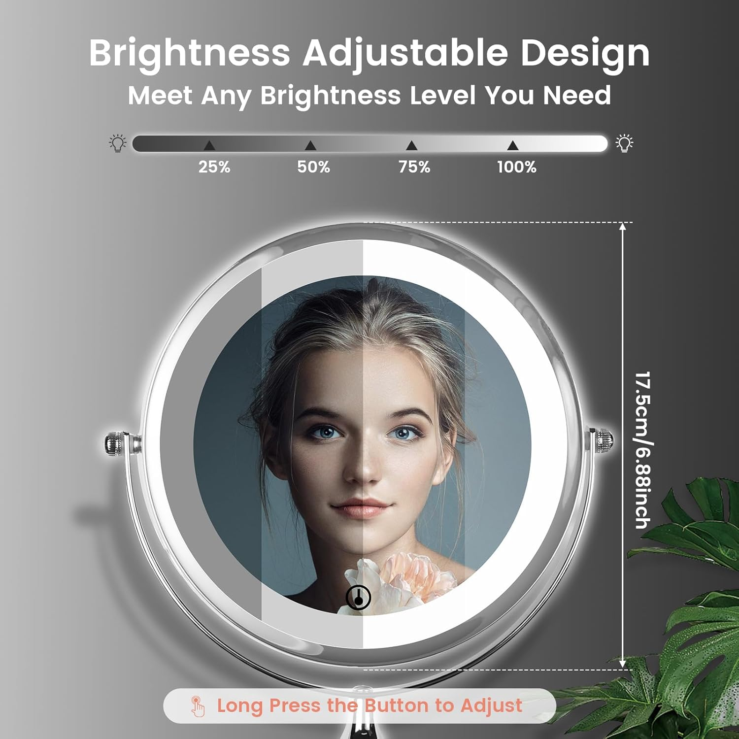 Lighted Makeup Mirror with 21 LED Lights, Wall Mounted Vanity Mirror, 360&deg; Swivel Infinitely Dimmable Double Sided 1X 3X Magnifying Mirror, Battery Powered Cosmetic Mirror for Bedroom Bathroom