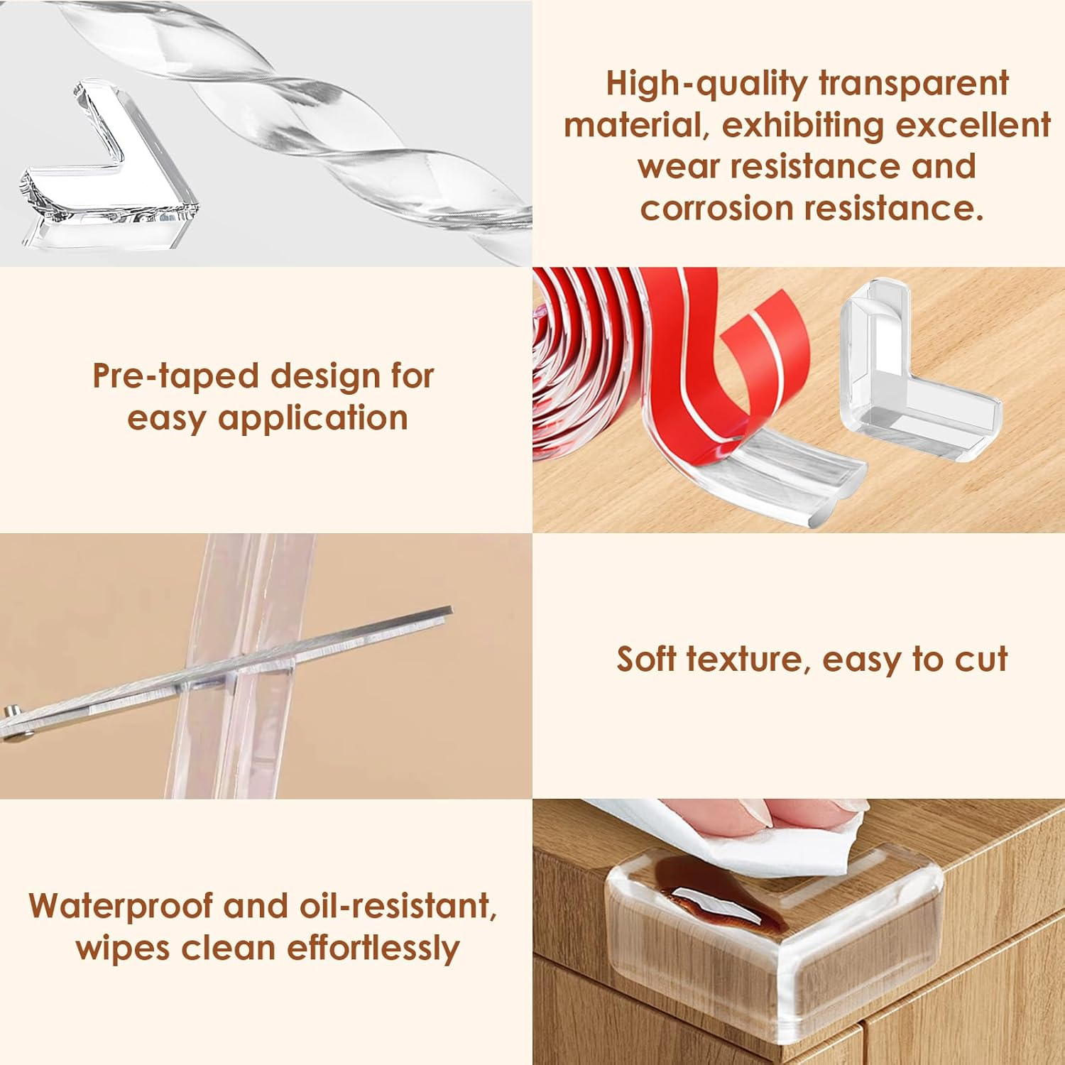 Baby Proofing Corner Protectors, 9.84FT Clear TPE Edge Safety Bumpers + 4 Corner Guards, Soft Child Safety Bumpers for Furniture Sharp Corners, Cabinets, Cribs