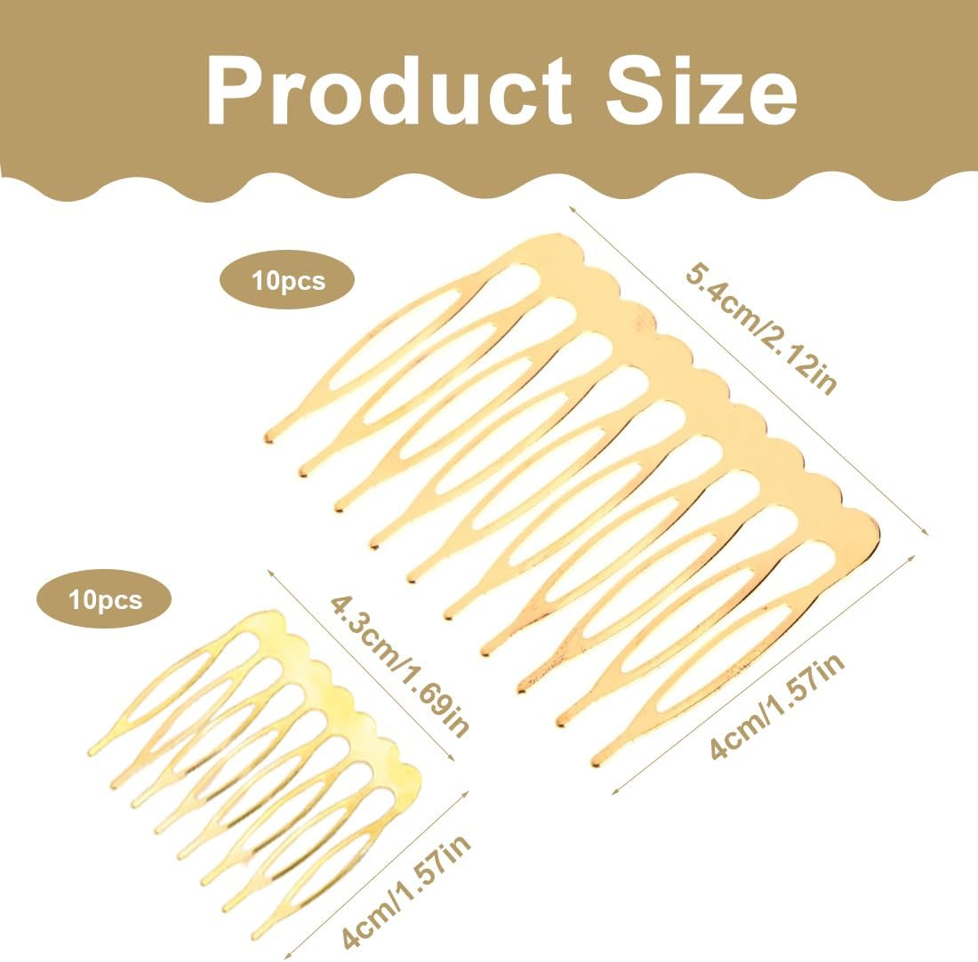 20 Metal Side Combs (10 & 8 Teeth) for Veil Combs French Hair Combs with Teeth for Women with Silver Gold Bun Clip image number 1