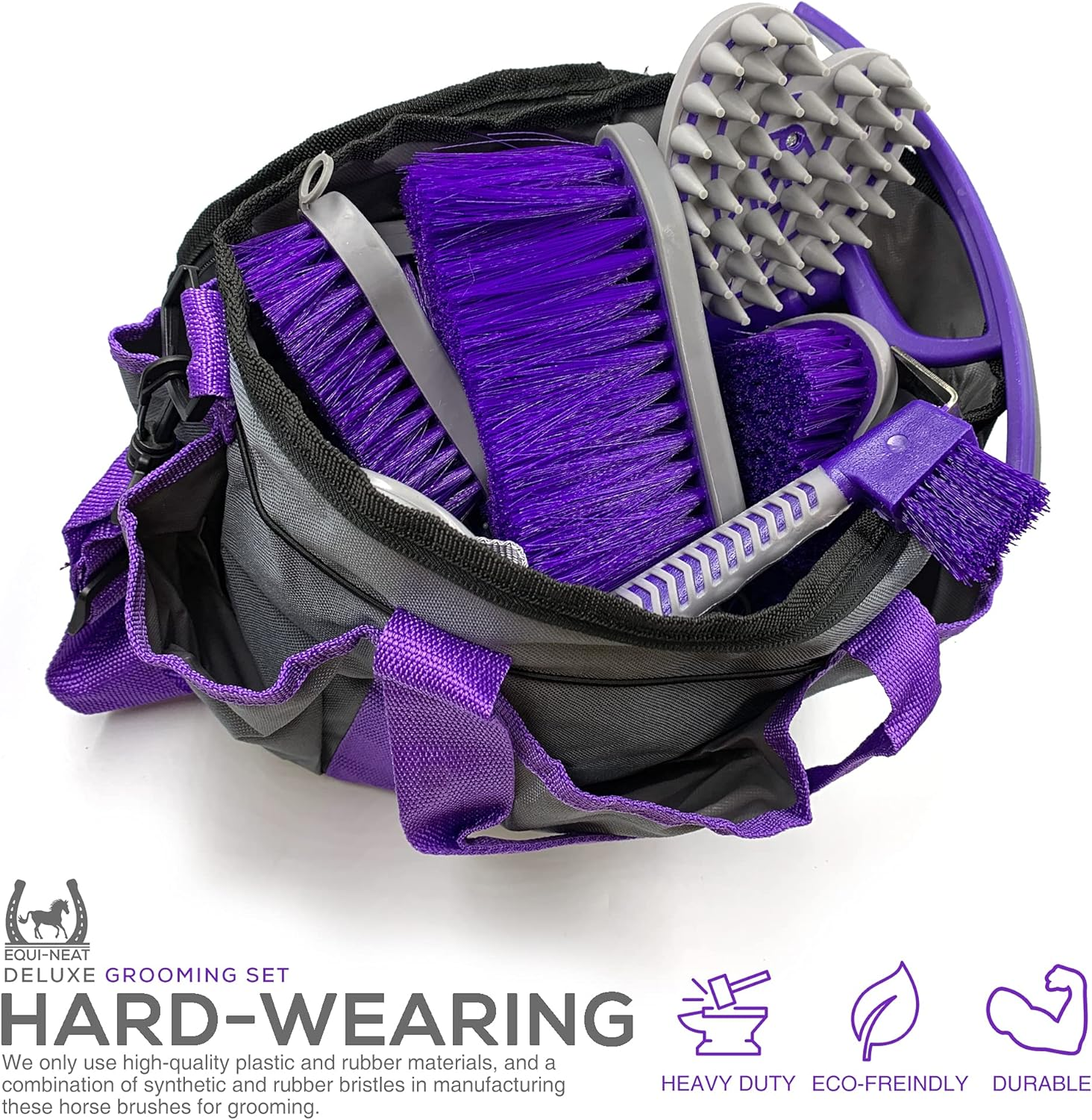 Horse Grooming Kit &ndash; 12 Pieces Equestrian Grooming Gift Set That Includes All Types of Horse Hair Brush, Curry Comb, and Hoof Pick with a Multipurpose Horse Grooming Bag image number 6