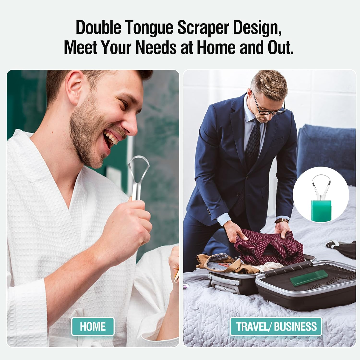 RONAVO Tongue Scraper Stainless Steel (2 Pack), Cure Bad Breath Medical Grade Tongue Cleaners, 100% BPA Free Metal Tongue Scrapers Fresher Breath in Seconds