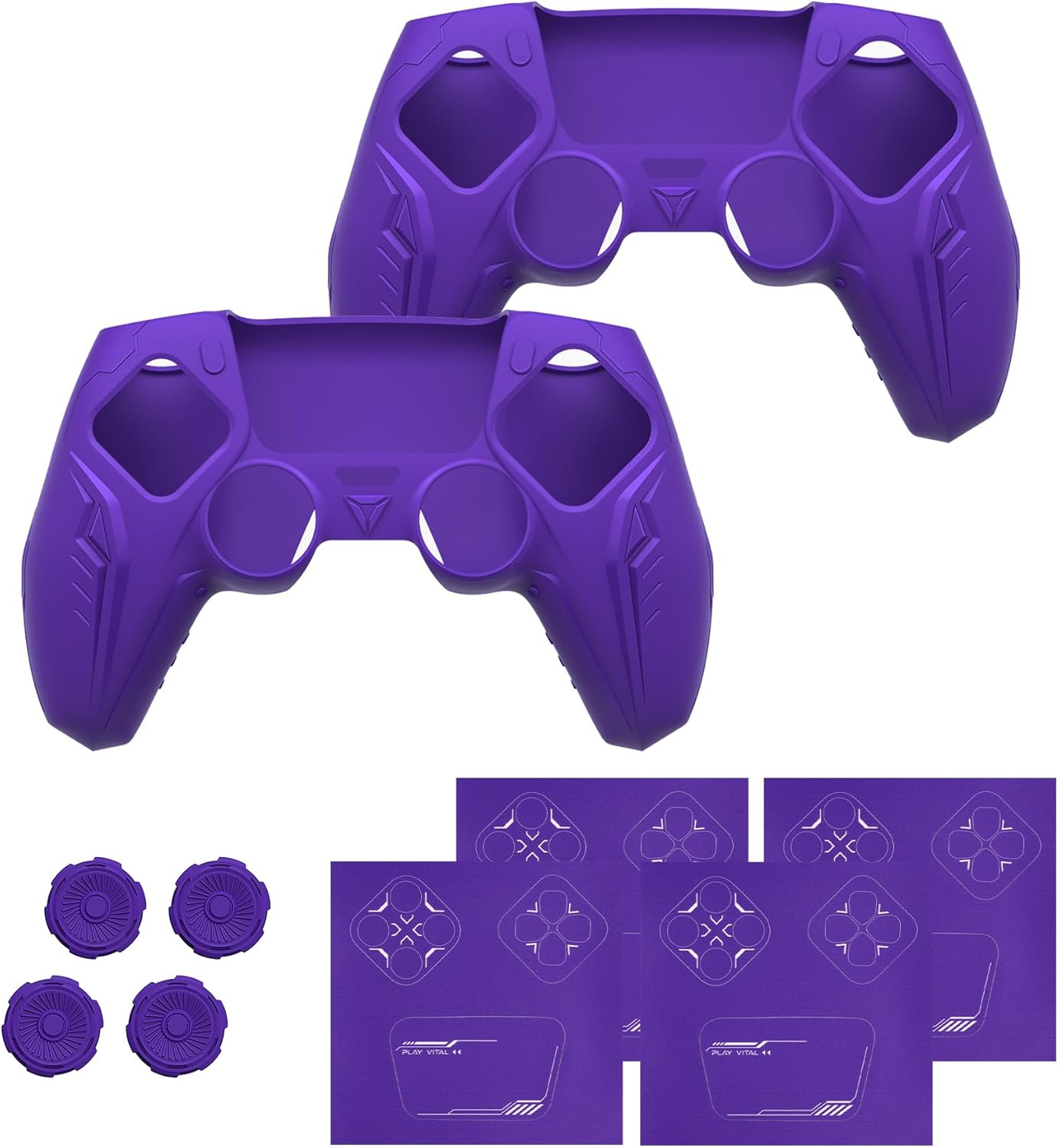 Playvital 2 Set Silicone Case for Ps5 Controller - Anti-Slip|Perfect Fit|Premium Silicone Material|Futuristic Cybermech Design|Compatible with Ps5 Official Charging Dock - Purple image number 4