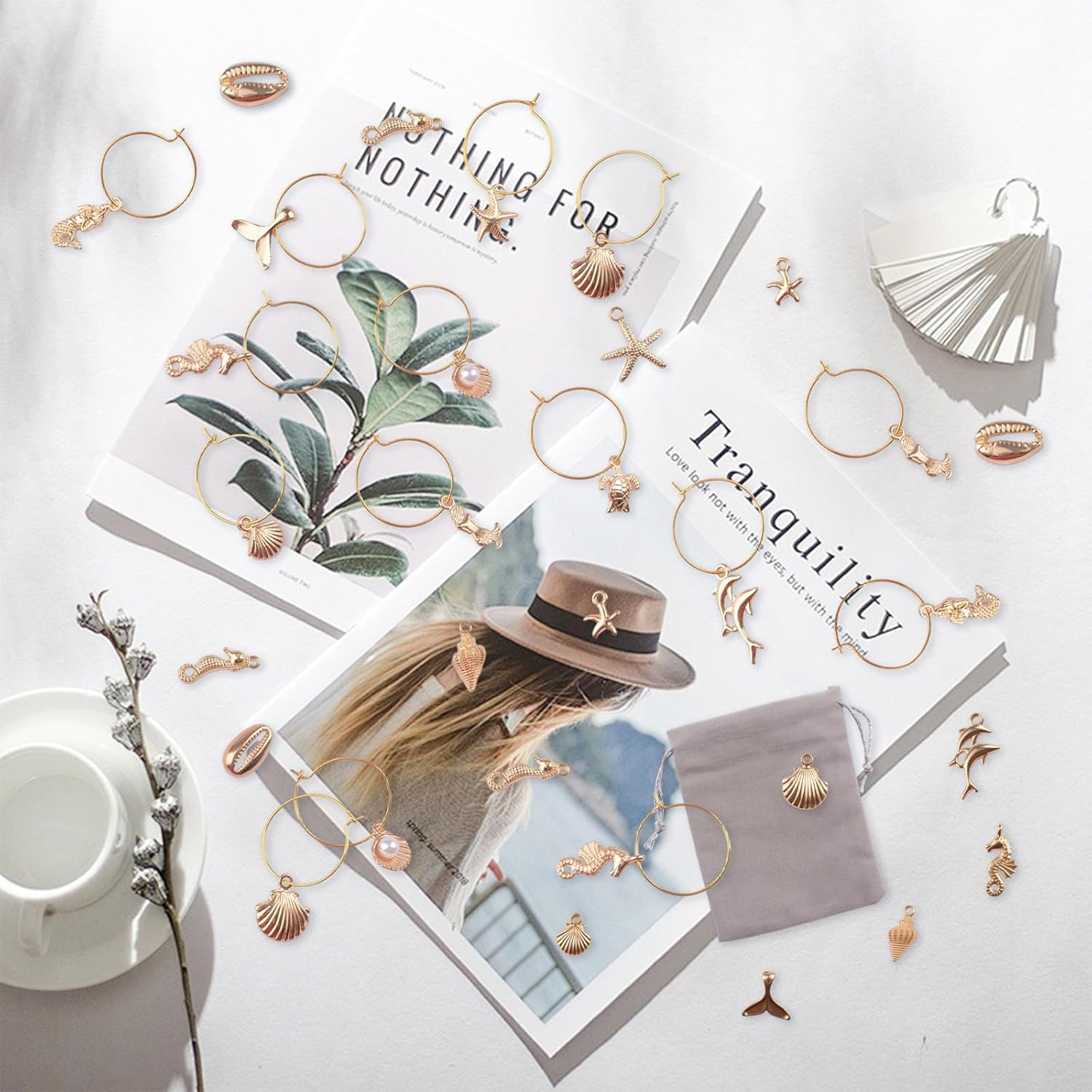 HICOHAND Wine Glass Charms, 32PCS Marine-Animal Wine Glass Identification Markers DIY Reusable Drink Identifier for Birthday Wedding Anniversary Thanksgiving Party