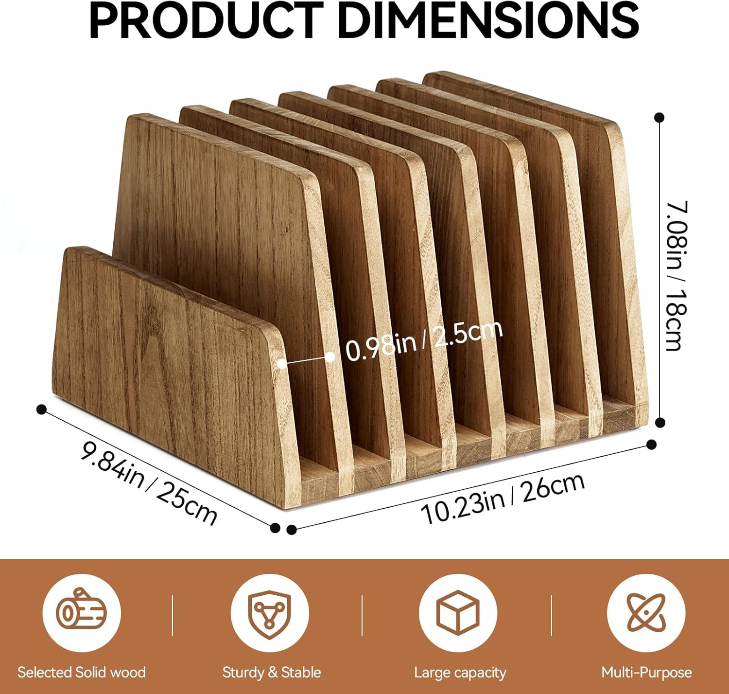 KIRIGEN Wood File Mail Organizer 7 Slots File Paper Holder Desktop Wood Document Letter Holder Organizer for Home Office Brown (7KWJJ-DBR) image number 6