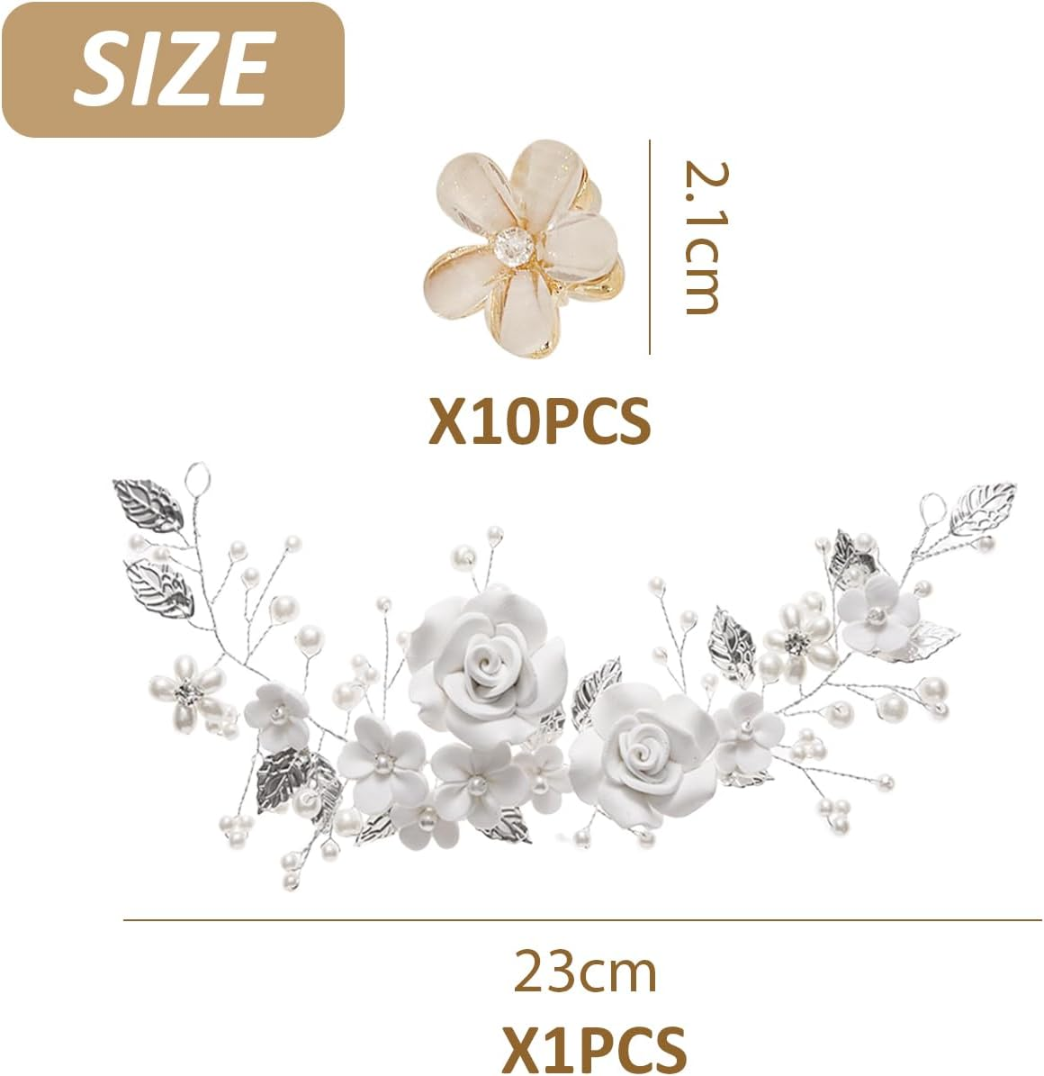 1 Piece Mosaic and Leaf Headdress and 10 Pieces Hair Clips, Elee and Simple Hair Accessories, Bridal Hair Accessories, Clothing Accessories, Hairstyle Accessories image number 3