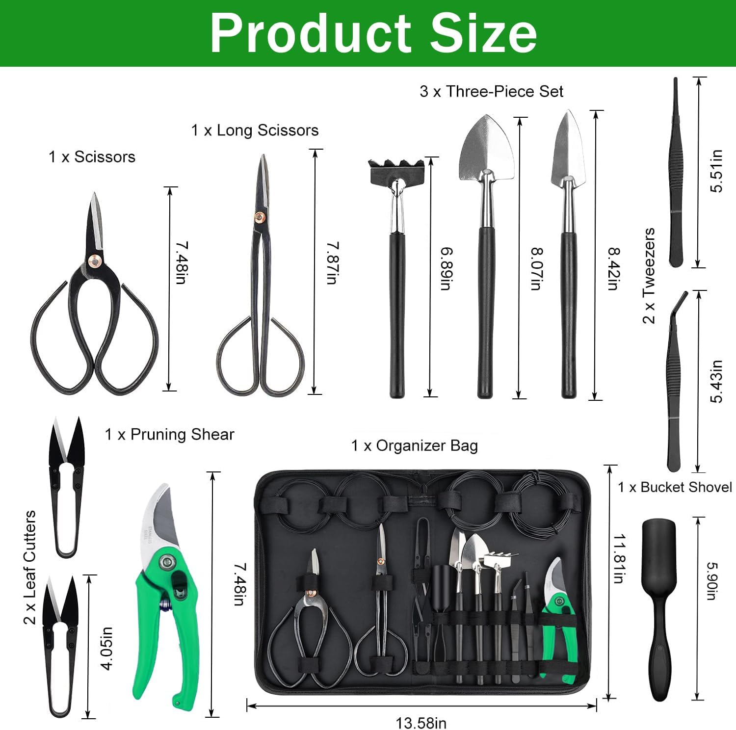 Bonsai Tree Kit, Garden Tools Set 16 PCS Succulent Kit Bonsai Hand Tool Set Bonsai Starter Kit Gardening Trimming Tools Include Pruning Shears, Carbon Bonsai Scissors, Wire, Rake Shovel Leaf Cutter image number 4
