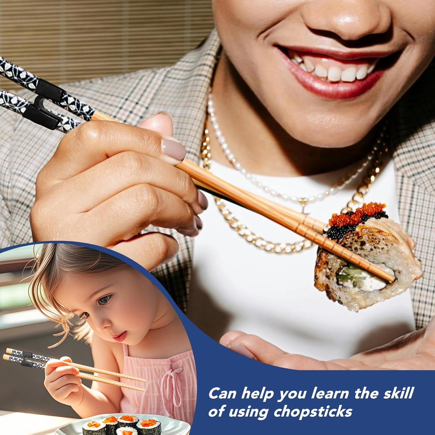 5 Pairs Reusable Training Chopsticks Beginners for Kids Adults Learners, Wooden Chopsticks Trainers Set, Dishwasher Safe, L8.86Inch image number 5