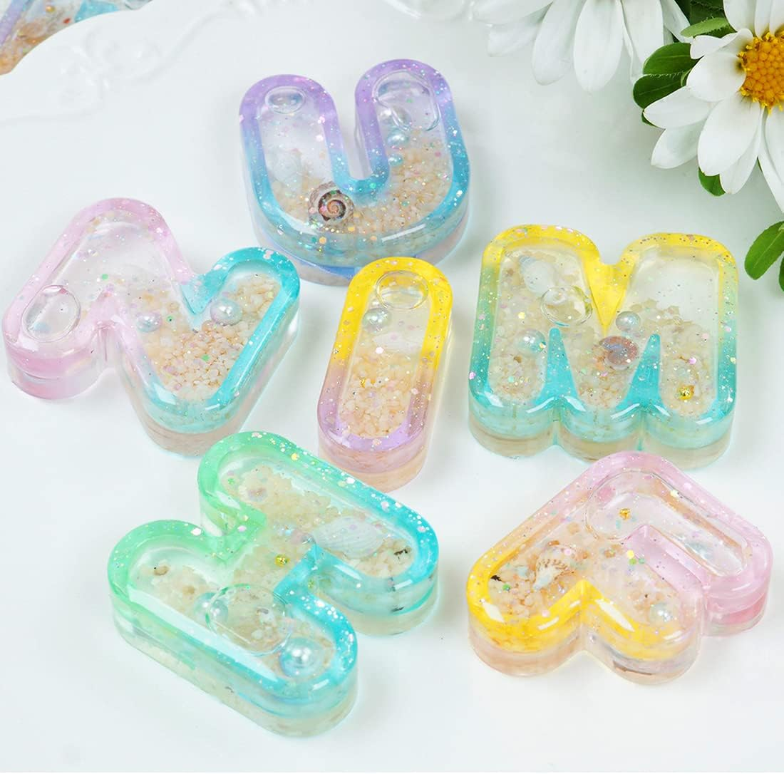 Voyyphixa Alphabet Resin Molds Resin Shaker Molds Charms Epoxy Quicksand Silicone Casting Molds with 26PCS Seal Film for Keychain Jewelry Pendant DIY Decoration Art Craft (Quicksand Mold)