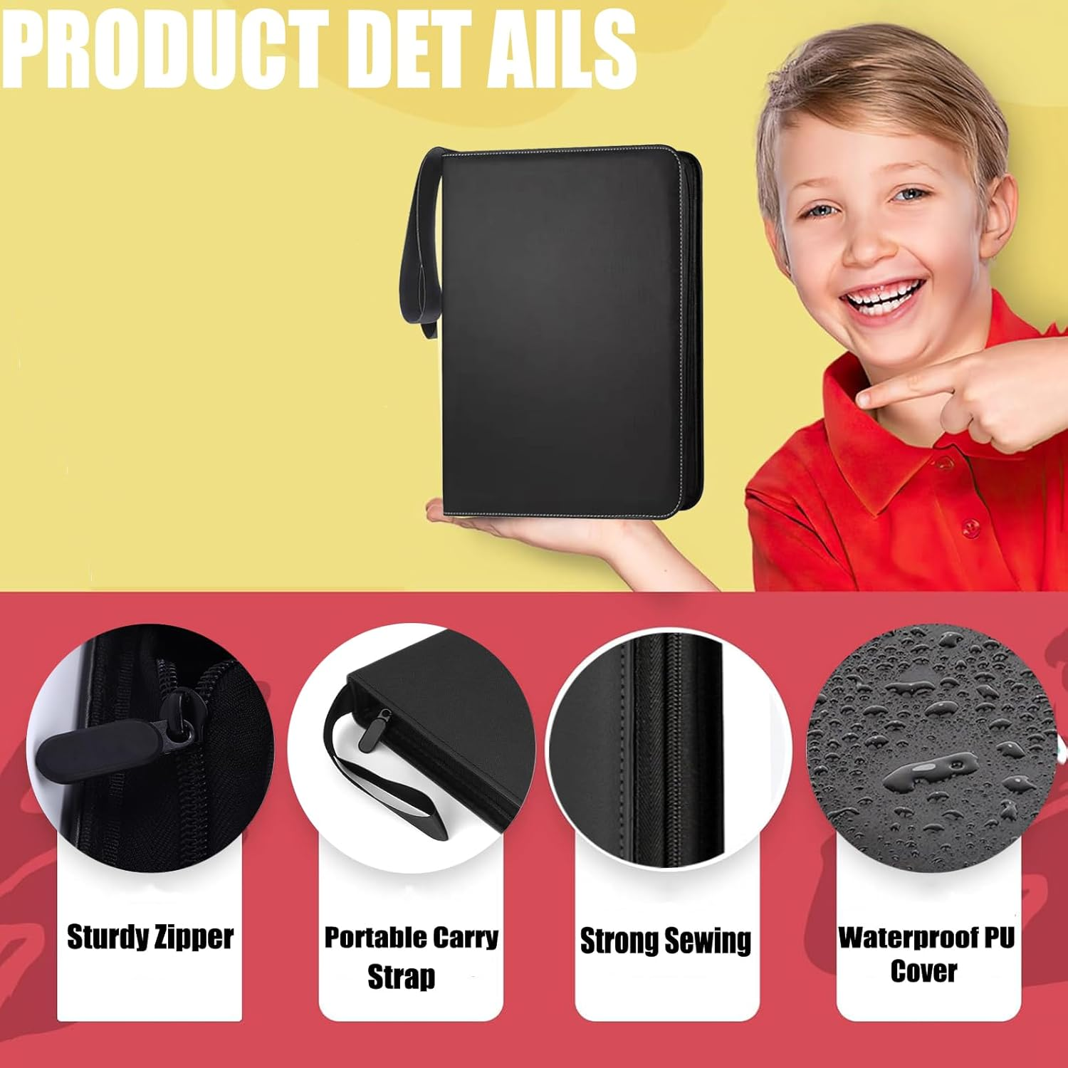 Card Binder with Zipper, Premium Trading Card Folder, 50 Detachable Sleeves for 900 Cards, Double Sided 9 Pocket Card Holder Carry Case Fit for TCG Yugioh Trading Cards, Toys for Girls and Boys image number 4