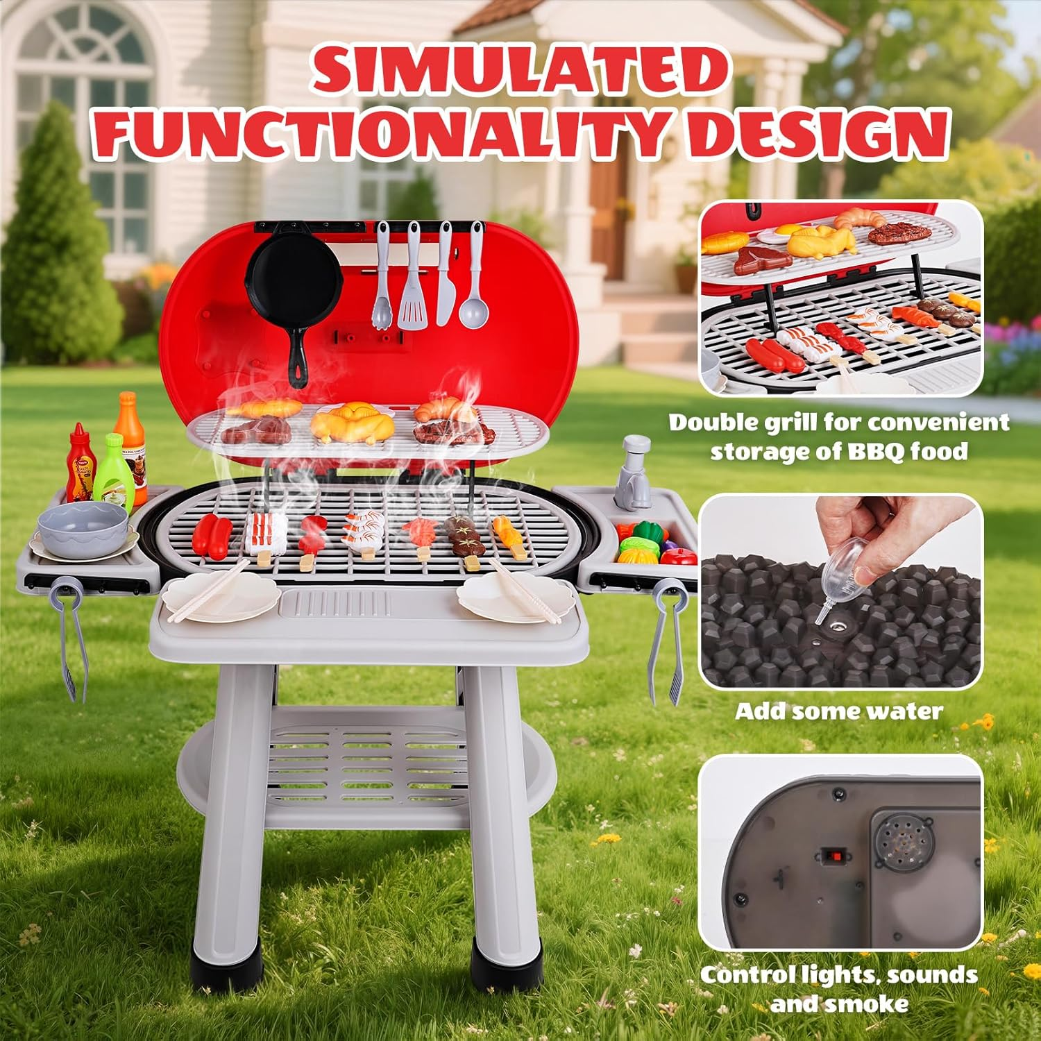 68 PCS Toy BBQ Grill Set, Cooking Toy Set, Kitchen Toy Set, Little Chef Cooking Pretend Play, Kids Grill Playset Interactive BBQ Toy Set Indoor Outdoor,Children'S Christmas Birthday Gifts image number 5