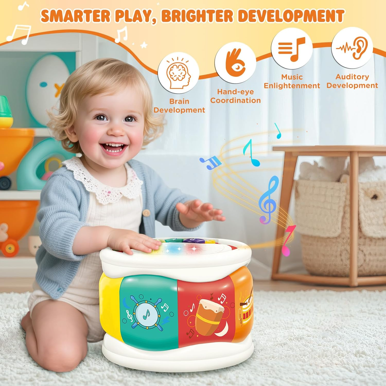Baby Musical Drum Toy, [2025 New] Early Music Education Toy for Toddlers with Light and Sound, Montessori Learning, Sensory Play, Perfect Choice Christmas Birthday Gifts for Boys Girls 18M+ image number 1