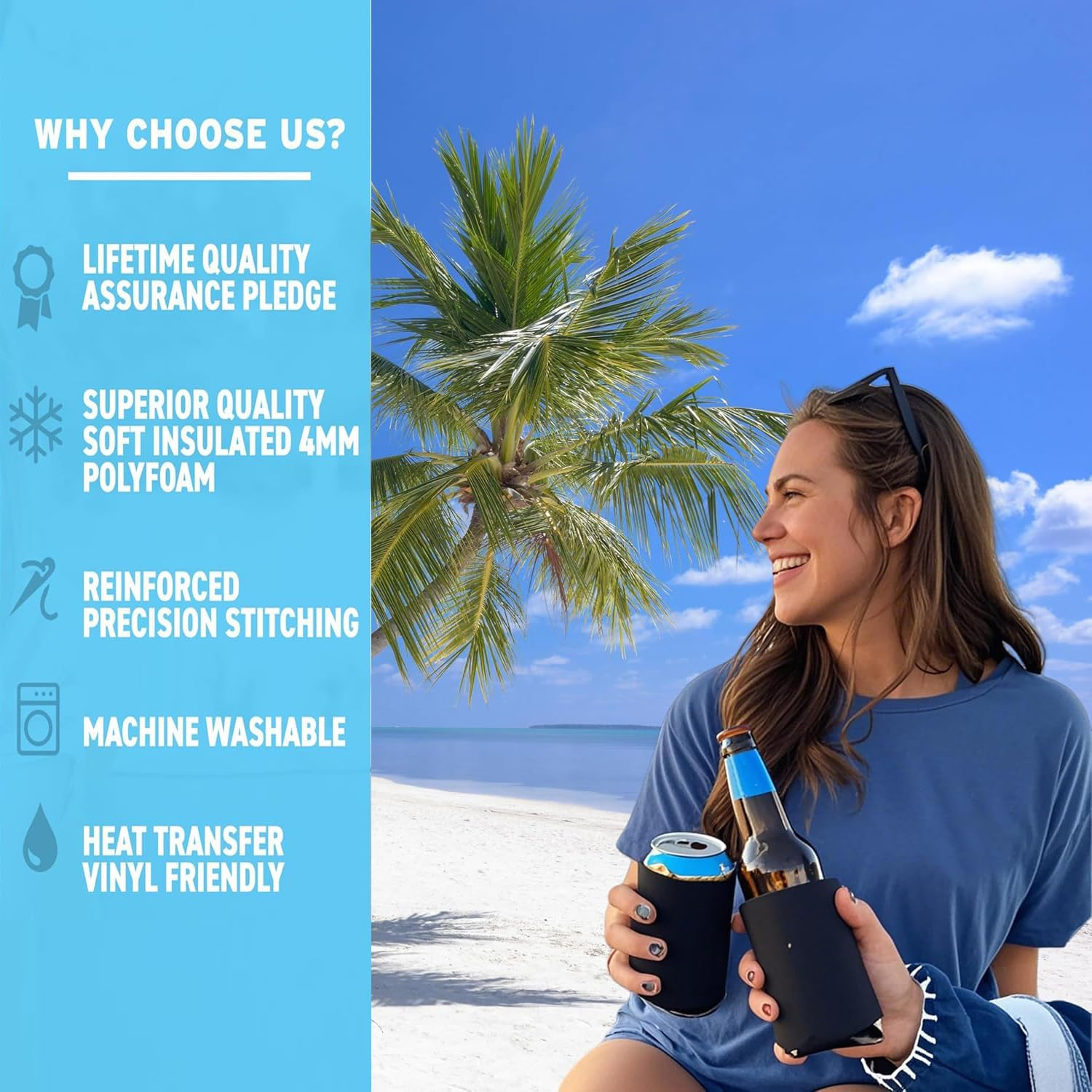 Yharnamite 20 Pcs Blank Beer Can Cooler Sleeves, Beer Can Coolers Sleeves, Soft Insulated Beer Can Cooler Sleeves for Soda, Beer & Water Bottles (Black) - Black image number 4