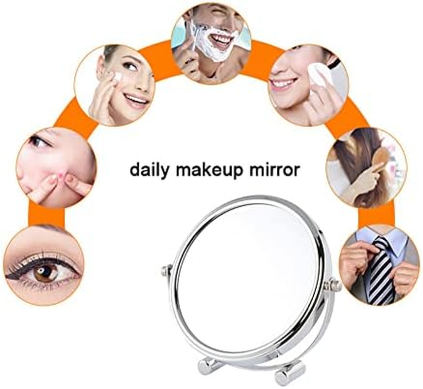 Double Sided Vanity Mirror Makeup Mirror Tabletop Mirror ，1X and 3X Magnifying Mirror Metal Frame round Free Standing Makeup Mirror for Bedroom Bathroom (White) image number 2
