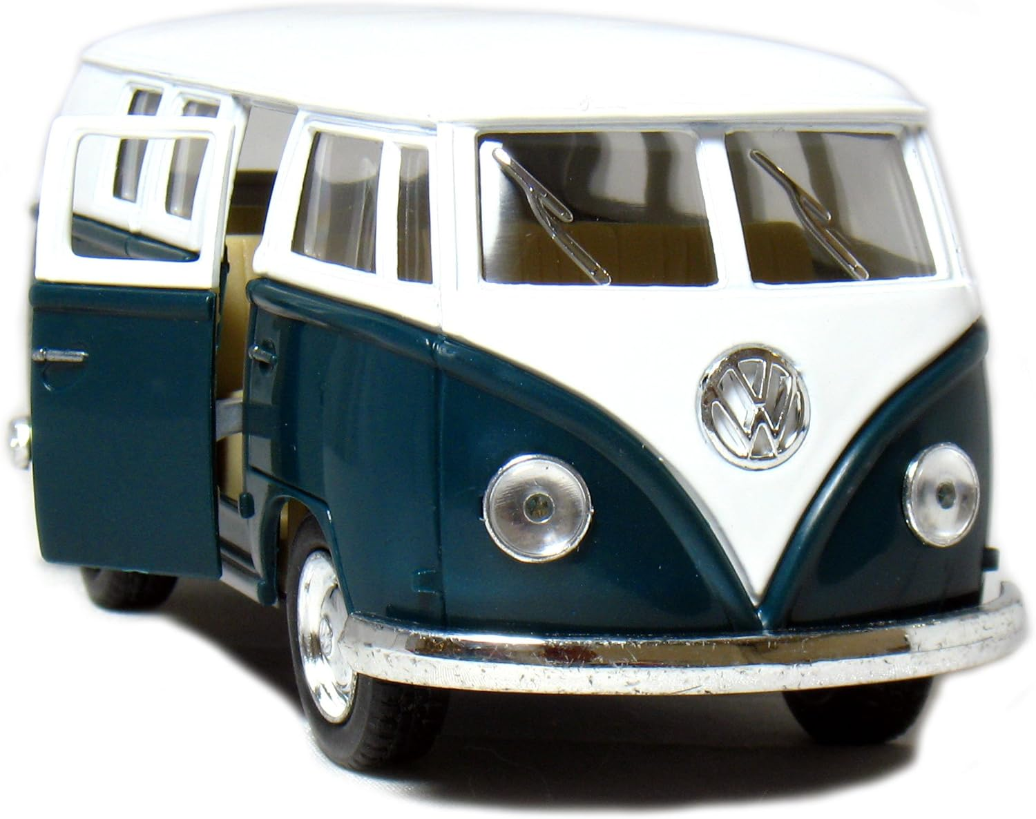 5" Die-Cast 1962 VW Classic Bus 1/32 Scale (Green), Pull Back N Go Action. image number 2