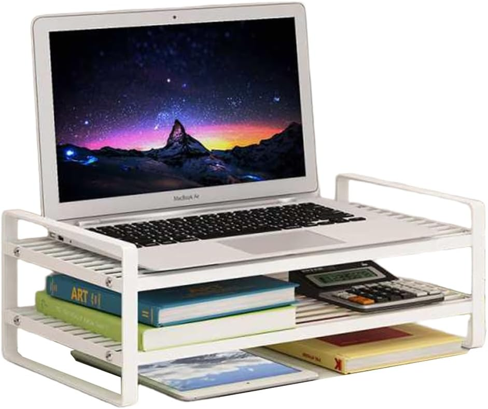 TOMVAES 2 Tier Computer Monitor Riser, Monitor Stand Desktop Organizer, Laptop/Printer Stand Riser, Desk Shelf for Home Office 50 X 20 X15 CM White image number 5
