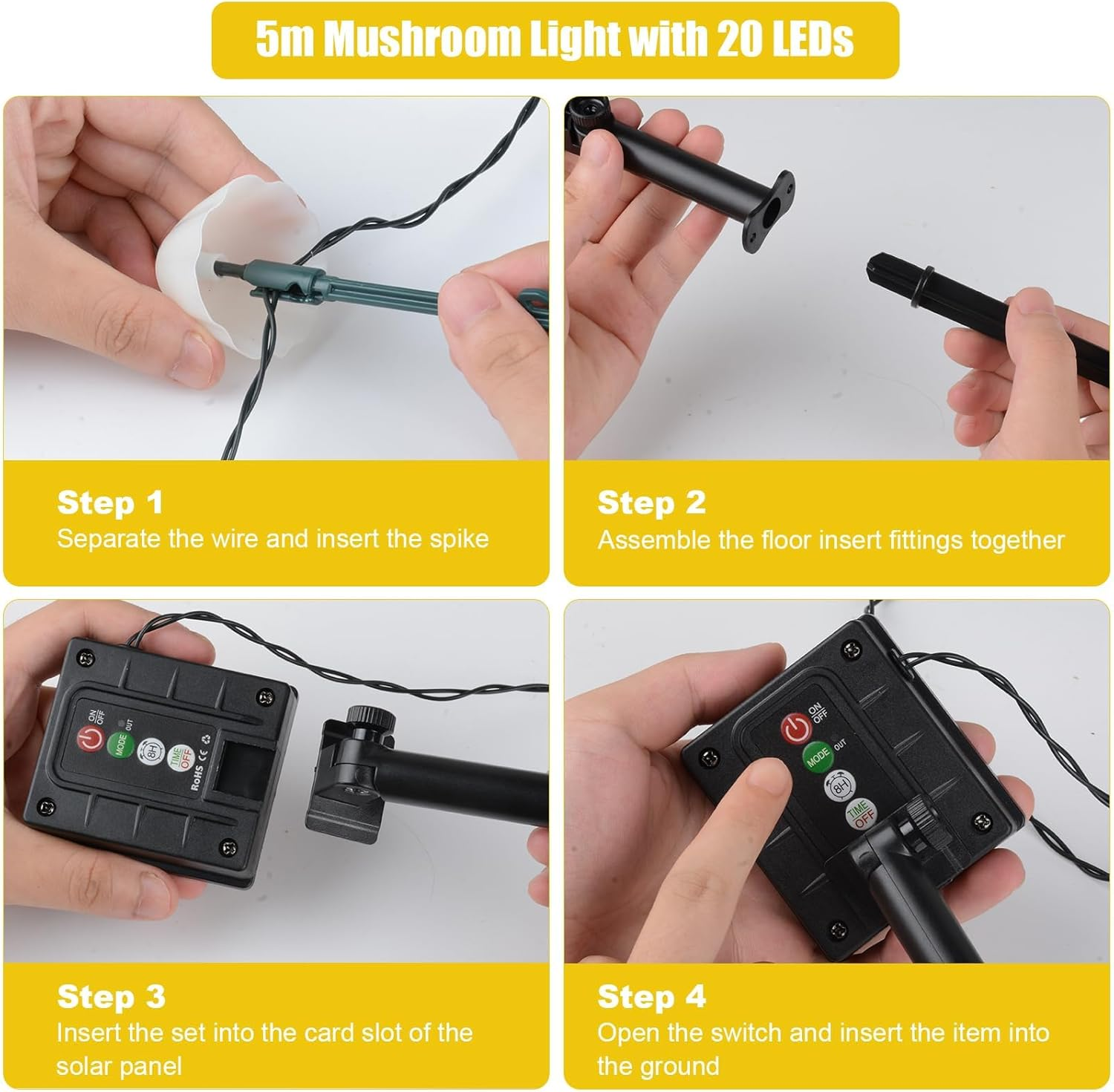 Ninonly Solar Mushroom Lights - 5M 20 LED Garden Lights Outdoor, 8 Modes Waterproof Fairy Ornaments, Pathway Decoration for Path, Lawn, Yard, Landscape Decor image number 3