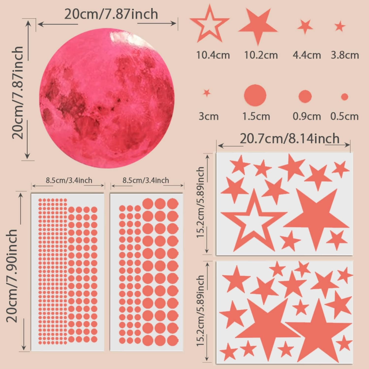 Glow in the Dark Stars and Moon Wall Decals - Pink Galaxy Stickers for Kids Bedroom Ceiling, Nursery Decor - Ideal Halloween Decoration & Christmas Stocking Stuffer for Girls & Boys image number 4