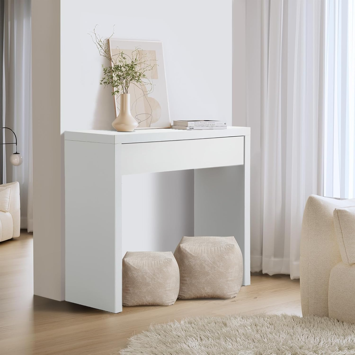 Oikiture Console Table with Storage Drawer Hallway Table- Wood