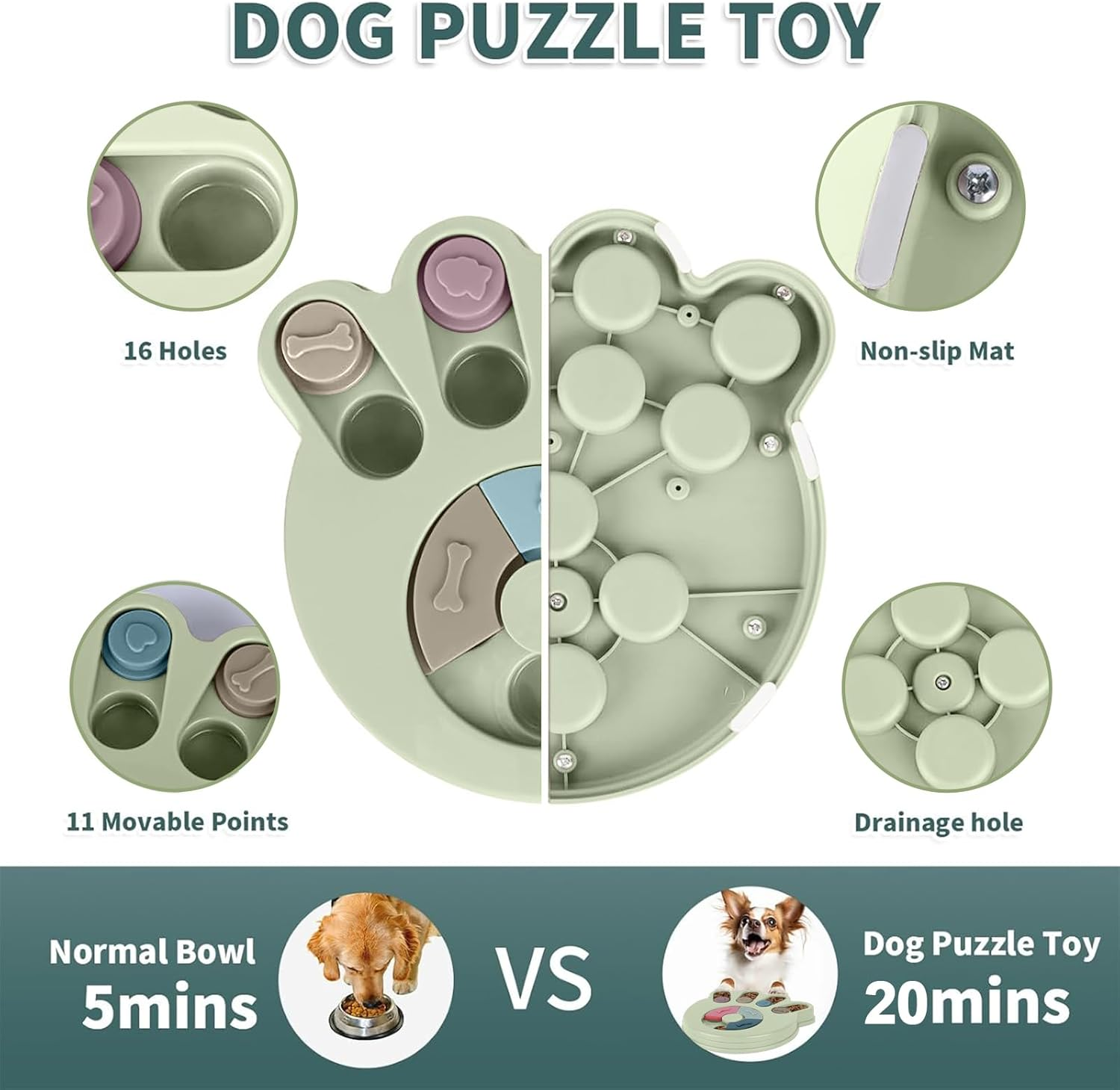 Slow Feeder Dog Bowl Pet Puzzles,Dogs Food Puzzle Feeder Toys for IQ Training & Mental Enrichment,Mental Stimulation, Aggressive Chewers Puppy Chew Toys(Green) image number 3