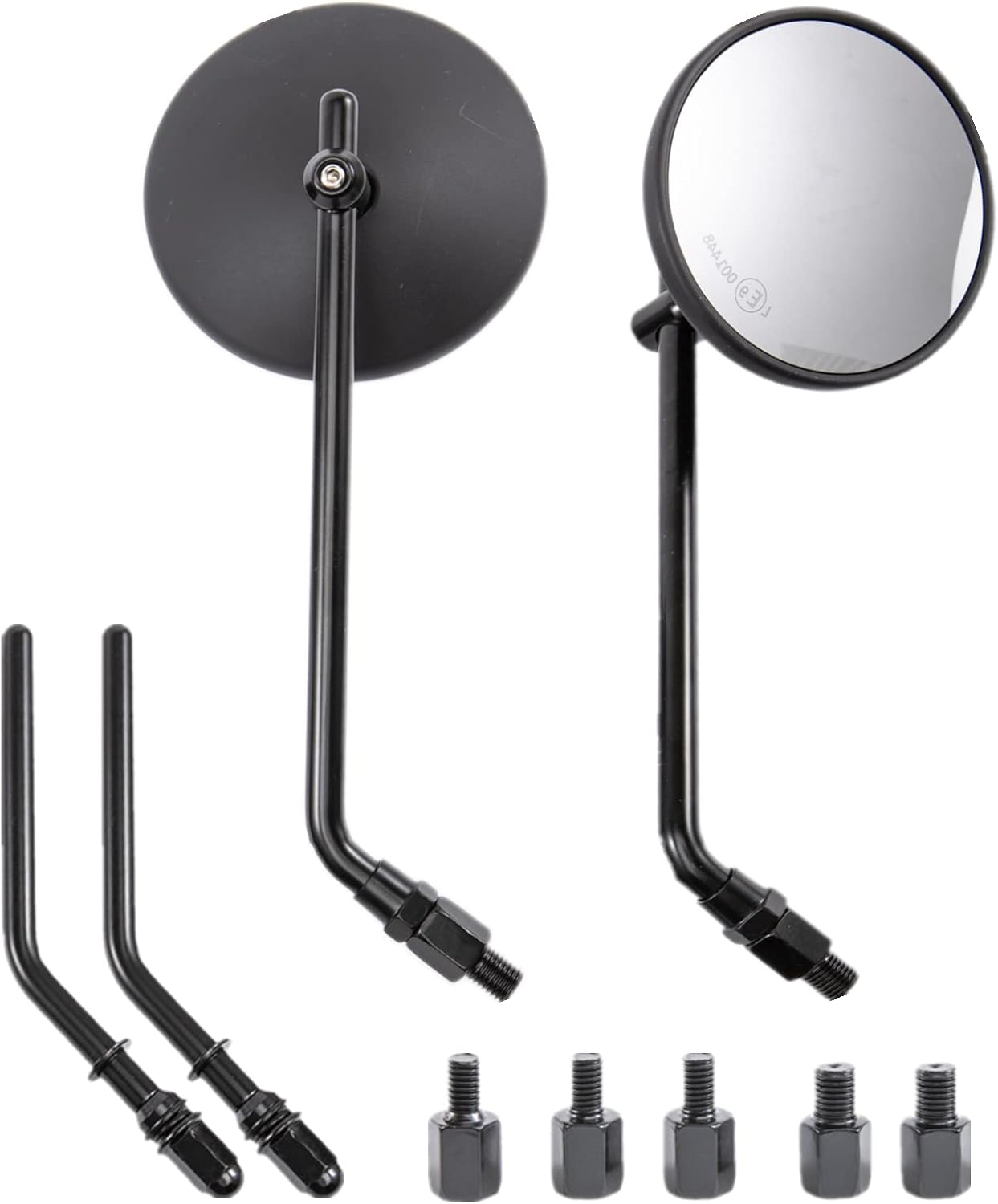 Motorcycle Rear View Mirror, Classic Retro 4 Inch Black round Handlebar Side Mirror with 8 Mm 10 Mm Screws and Metal Shafts for ATV Scooter Dirt Bike Cruiser image number 5