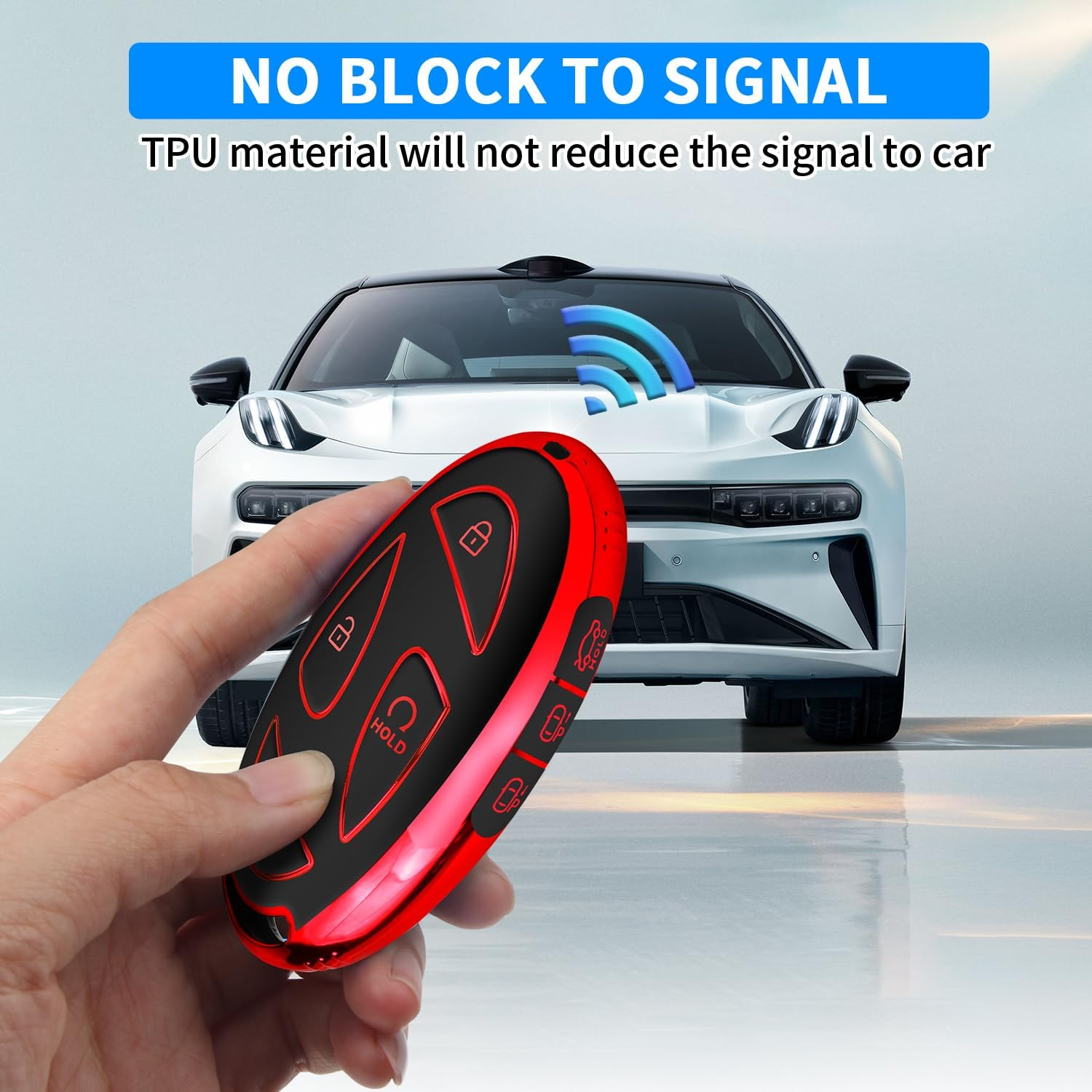 QBUC for Hyundai Kona Key Fob Cover,Key Case for Hyundai Ioniq 6 Grandeur GN7 KONA Elanrtra Sonata Tucson 2023 2024 2025 Santa Fe Smart Key Protector with Keychain(Red, 7 Buttons) image number 2