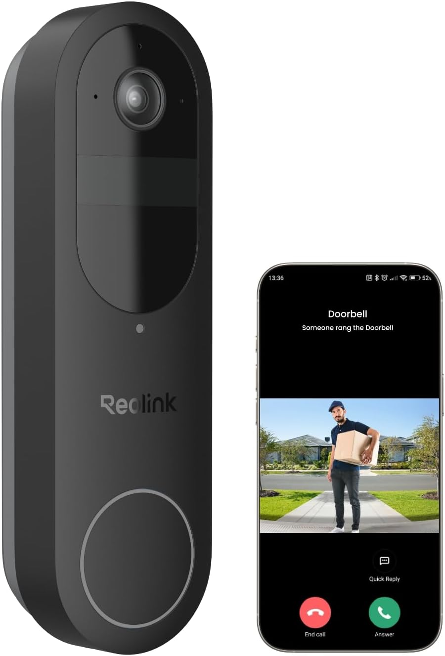REOLINK Battery Doorbell Camera, 2K Security Video Door Bell Cam, 150X150&deg; View, 2.4/5 Ghz Wifi, Batteries or Wired Powered, Two - Way Audio, Person/Vehicle/Package (Chime Not Included) image number 1