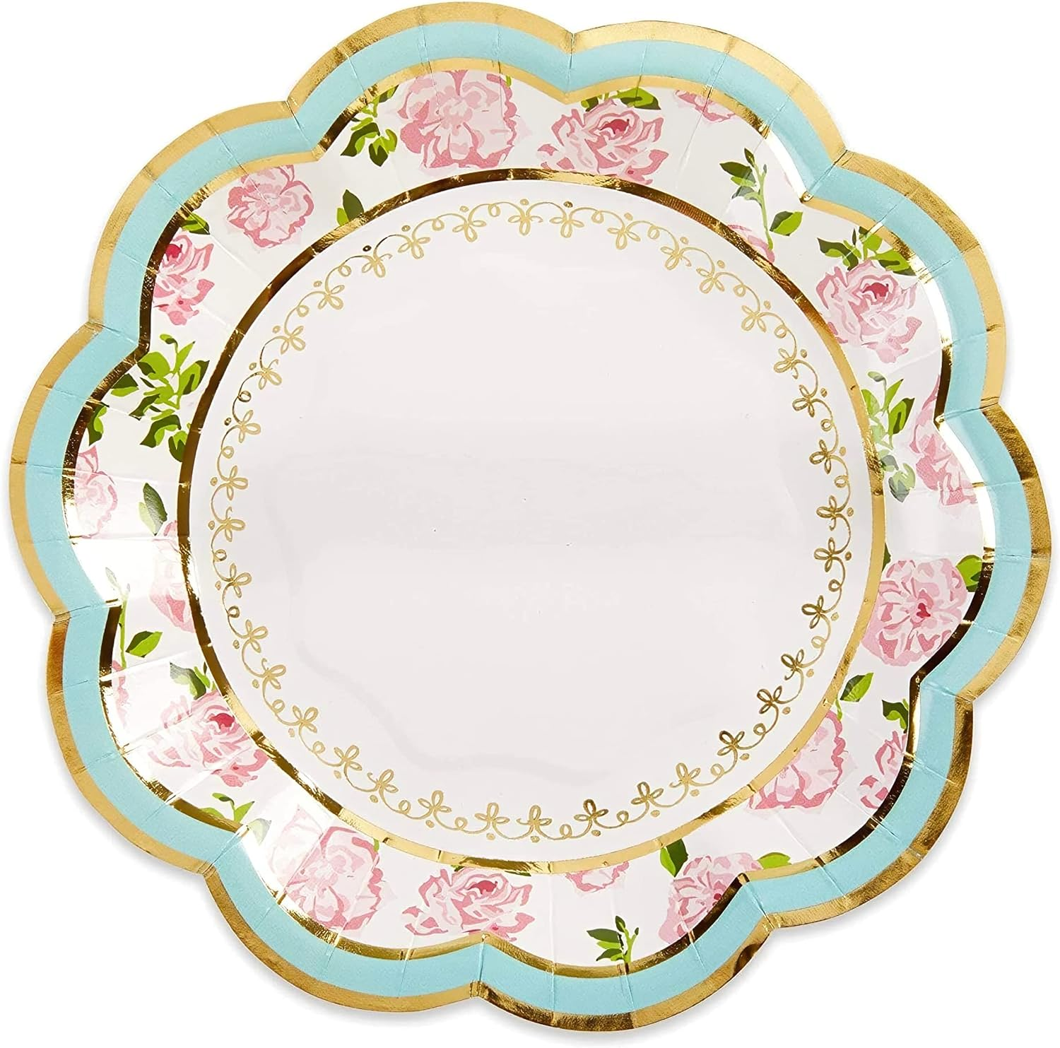 Kate Aspen Vintage Floral Tea Party 7 Blue (Set of 16) Premium Decorative Paper Plates, One Size, Multi