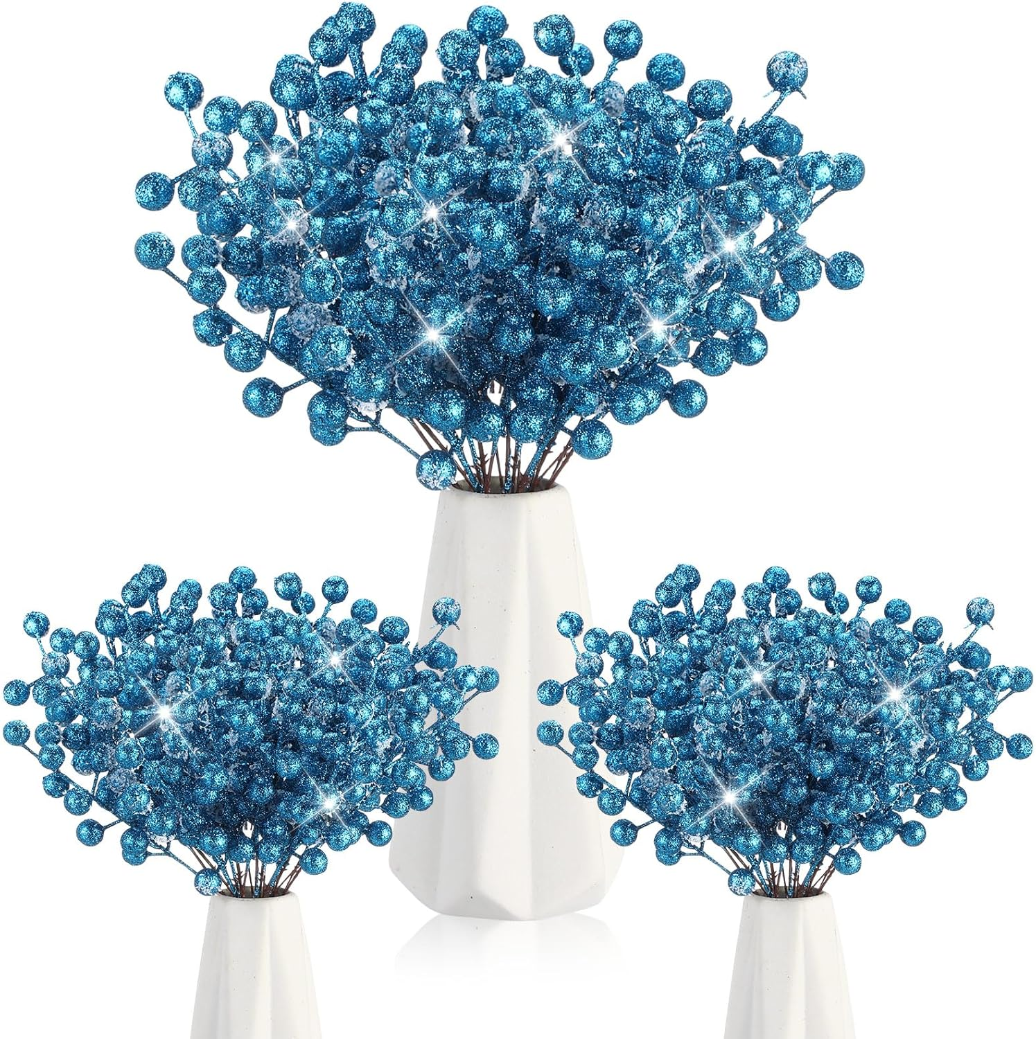 Geosar 30 Pieces Artificial Christmas Berry Picks with Snowflake Glitter Artificial Holly Berry Stems for Christmas Tree Ornaments Vases DIY Crafts Home Wedding Party Holiday Decor(Light Blue) - Black image number 7