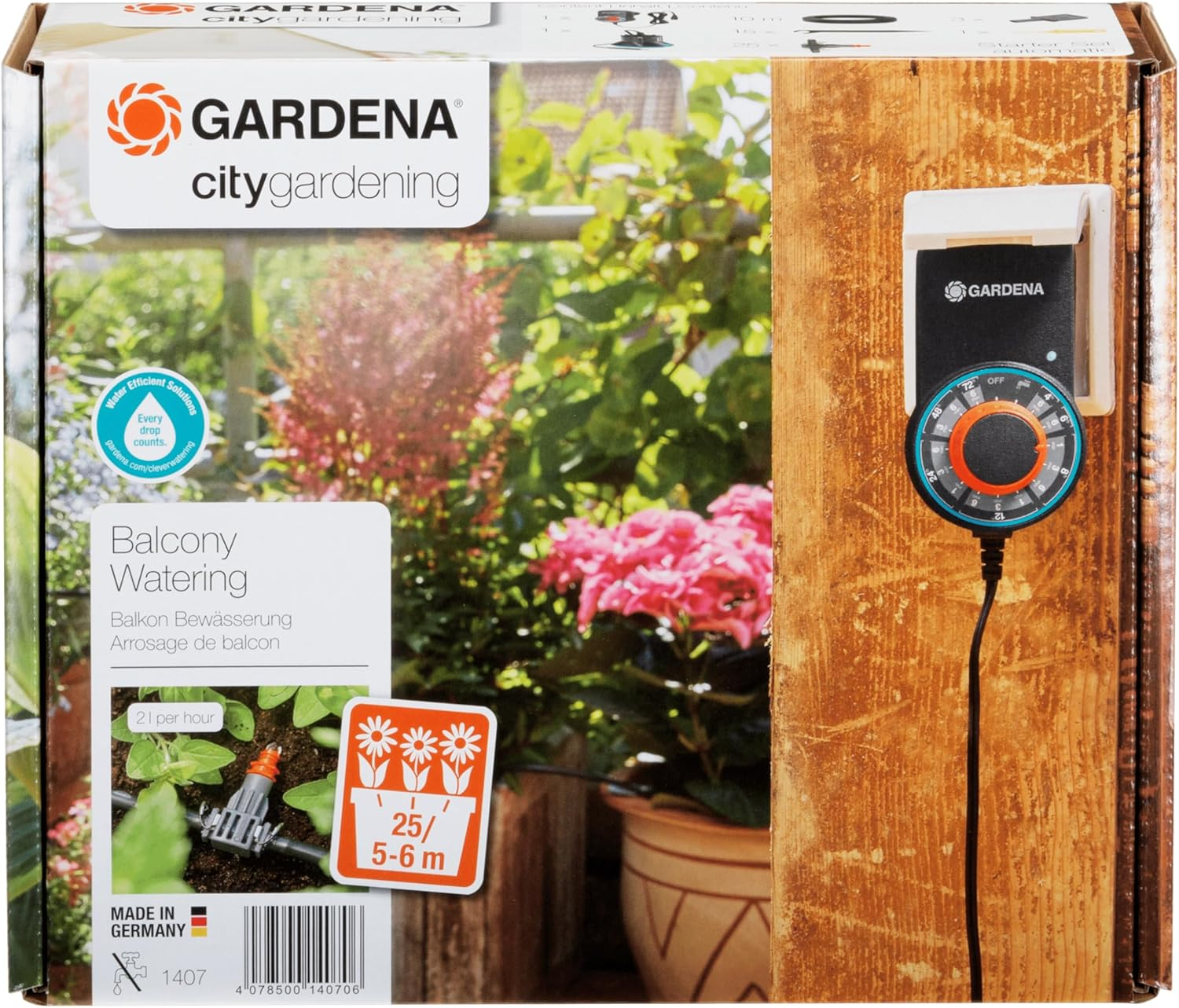 Gardena City Gardening Balcony Watering System: Fully Automatic Flower Box Watering for up to 6 M Balcony Boxes, 13 Programmes (1407-20) image number 3