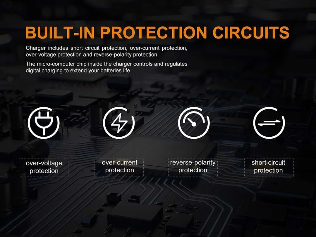 Fenix Are-D1 Single Bay Smart Charger - Micro USB & LCD Screen Display - Multi-Protection Circuit - Compatible 10440, 14500, 16340, 18350, 18650, 21700, 26650 - Supports AC/DC Charging - Black image number 1