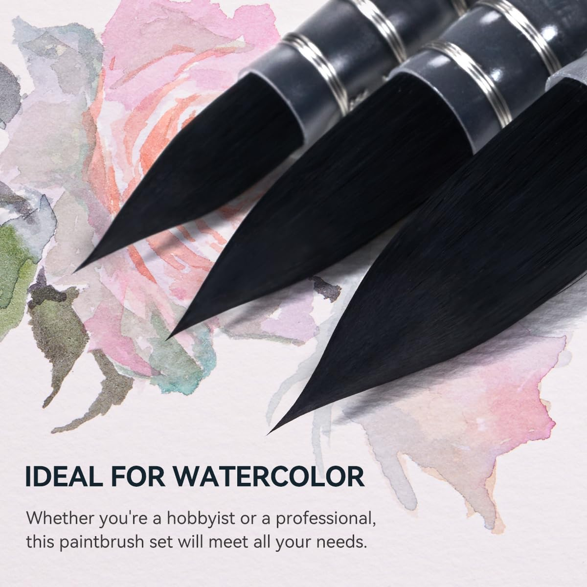 Lightwish Watercolor Brushes Set, Synthetic Squirrel Hair Paint Brushes 4 Pcs Kit for Artists, Adults, and Hobbists, Pointed round Mop Brush for Watercolor, Gouache image number 6