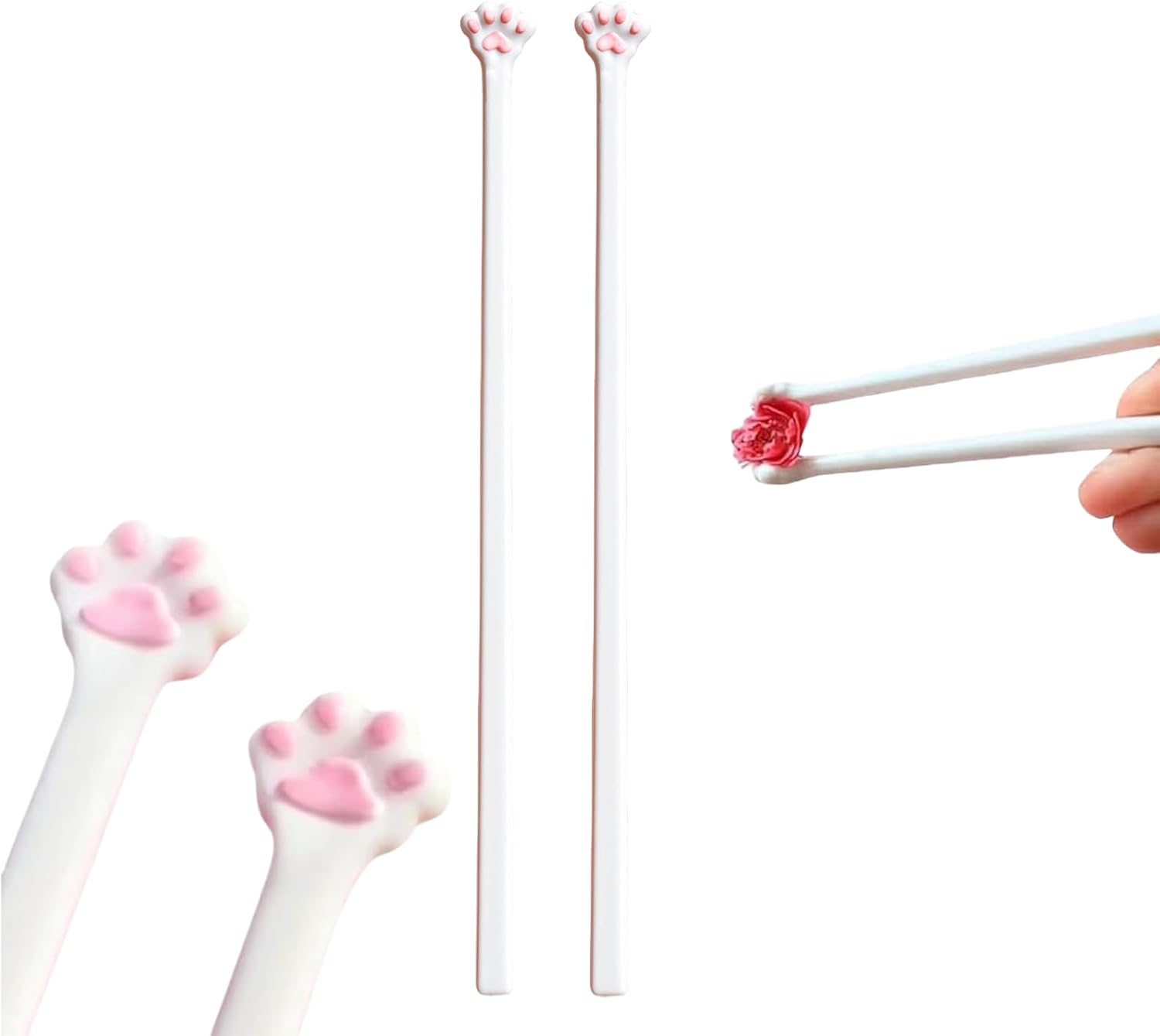 Zvorgath Cat Paw Chopsticks, Non-Slip Pink Plastic Chopsticks with Cute Paw Prints, Meowgic Tableware Themed, Fun for Cat Lovers