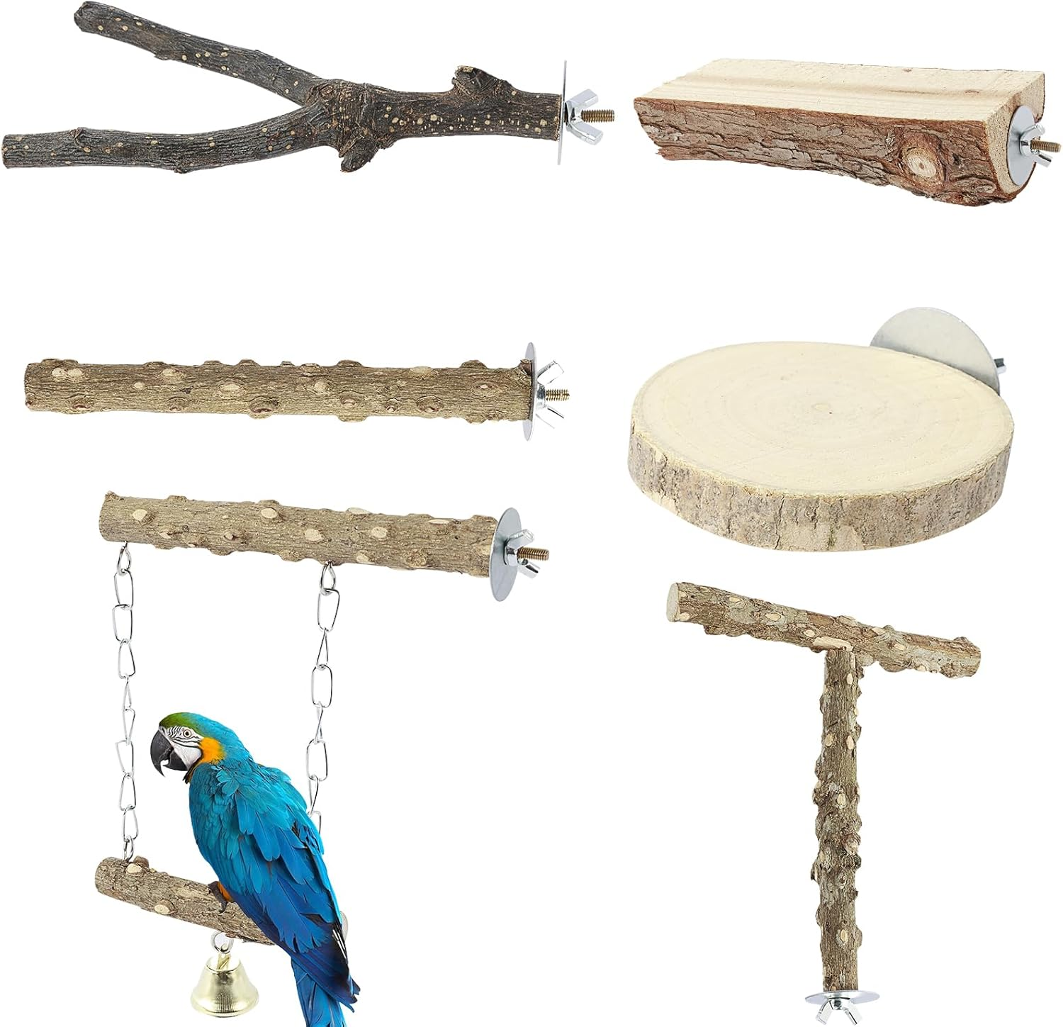 6 Pcs Natural Wood Bird Perch, Enduring Parrot Perch, Environment Friendly Bird Perch, Stand Safe Reliable Bird Perch, Non Toxic Parrot Perch Easy to Install Bird Perch Stand for Parakeet Cockatiels image number 4