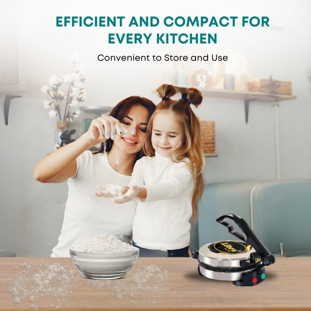 Libra Roti Maker Machine - Electric Tortilla Press with Non-Stick 215 Mm Plates and Durable Handle, Auto Temperature Control Chapati Maker Machine with Indicator Lights with 220 VAC Type I Plug image number 3