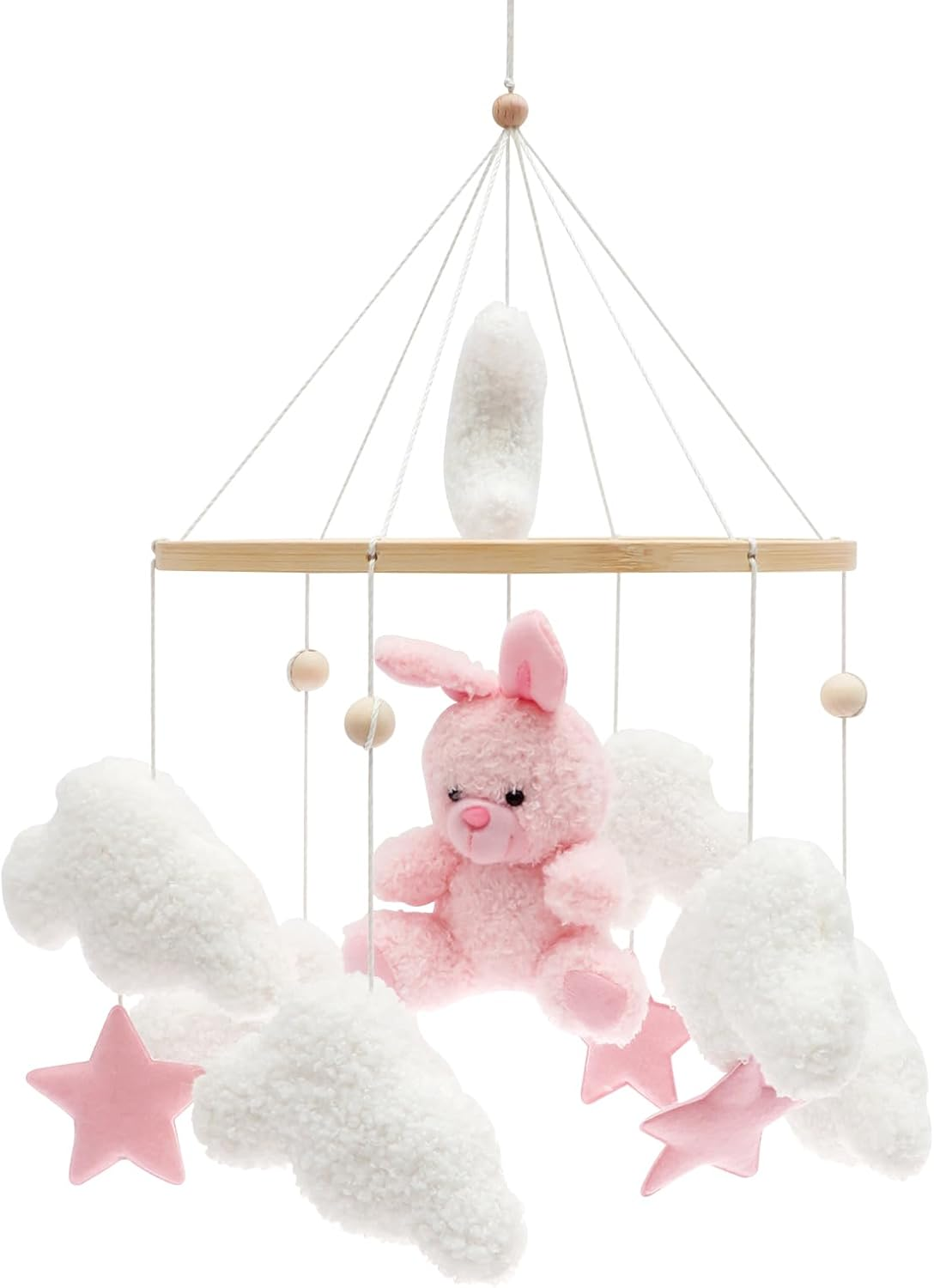 Baby Crib Mobile for Boys Girls Bassinet Soft Plush and Wood Nursery Mobile Cute Baby Bed Bell Charming Nursery Decor for Infant Newborn(Pink Rabbit) image number 5