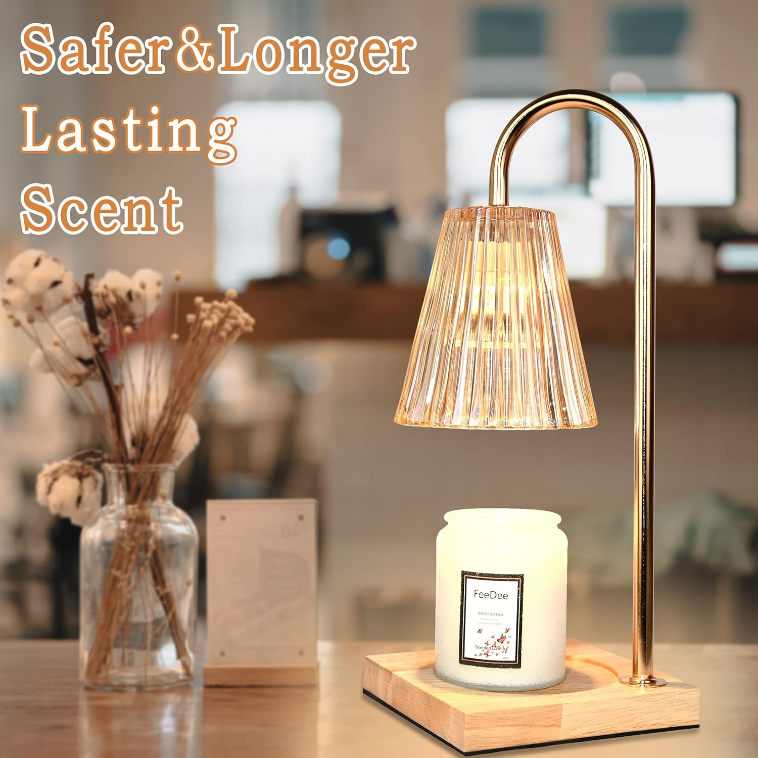 Candle Warmer Lamp with Timer, Dimmable Warming Light Compatible with Various Candles for Home Decor, Large Jar with 2 Bulbs Amber-02 image number 2