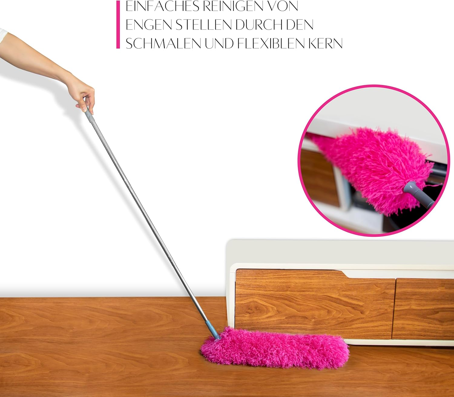 ALX Washable Microfibre Duster, Telescopic Duster Extendable up to 260 Cm. Stylish Cleaning for a Spotless Home (Pink) image number 4