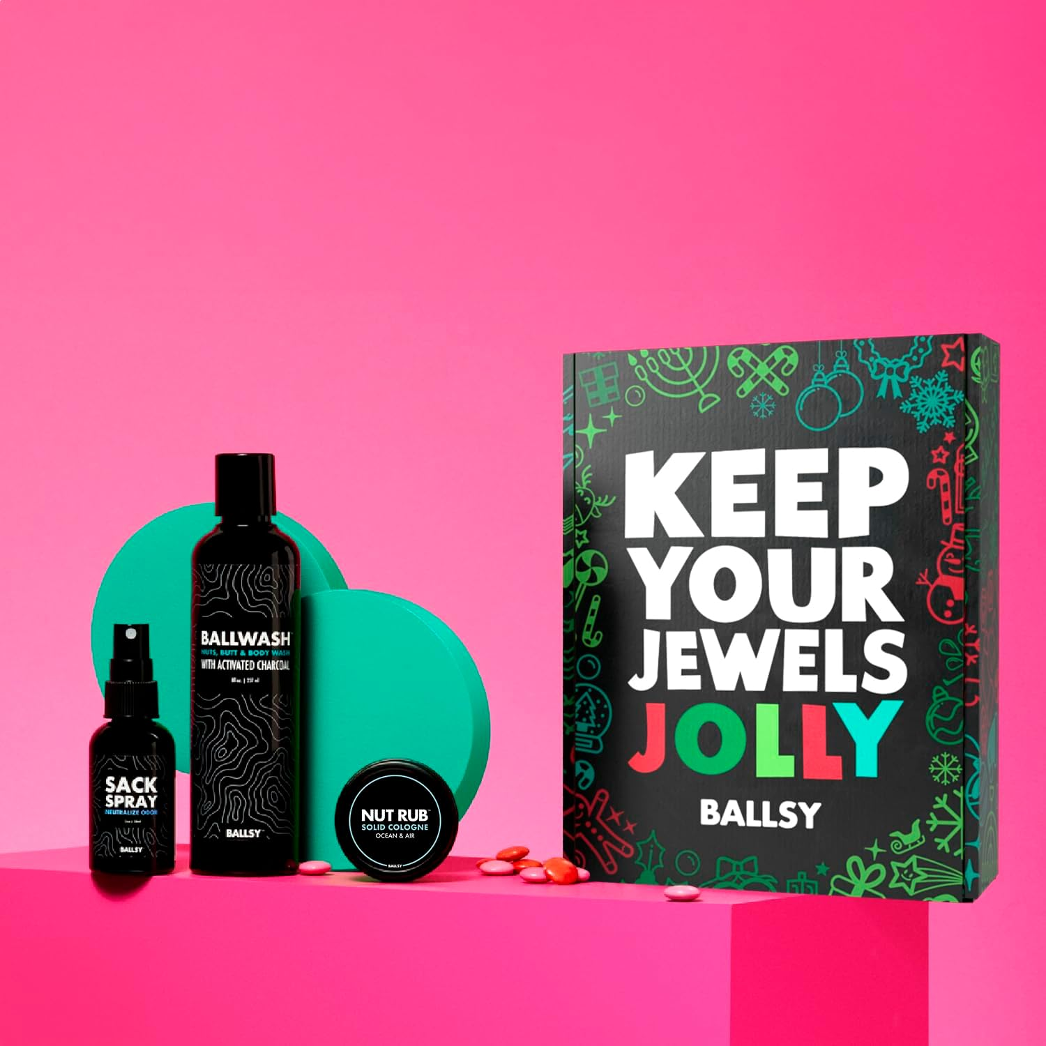 Ballsy Jolly Jewels Sack Pack, Men'S Kit, Includes Ballwash, Nut Rub and Sack Spray, Ocean and Air image number 1