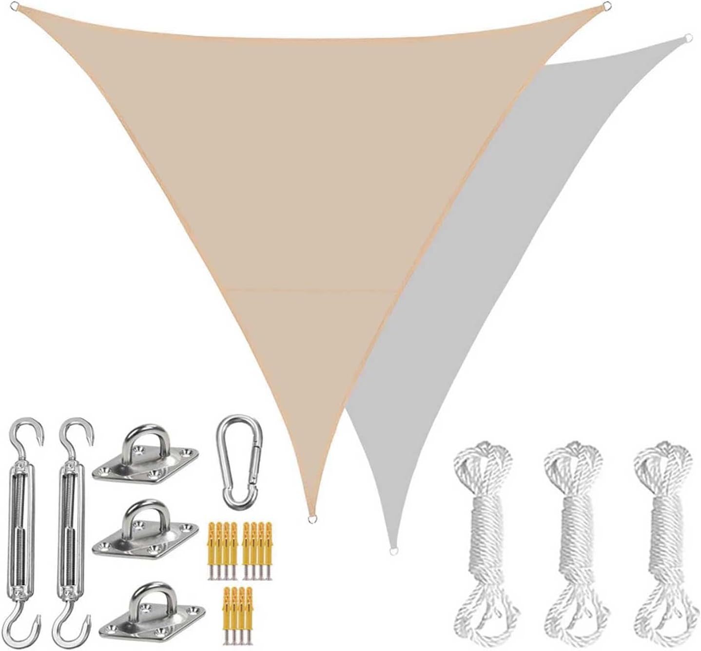 Beige1,Jyhcd Triangle Sun Shade Sail, 6.5 X 6.5 X 6.5Ft Waterproof Sunshade Awning Canopy with Fixing Kit,Outdoor UV Block Triangle Shade Sail Canopy Shelter for Garden Patio or Backyard