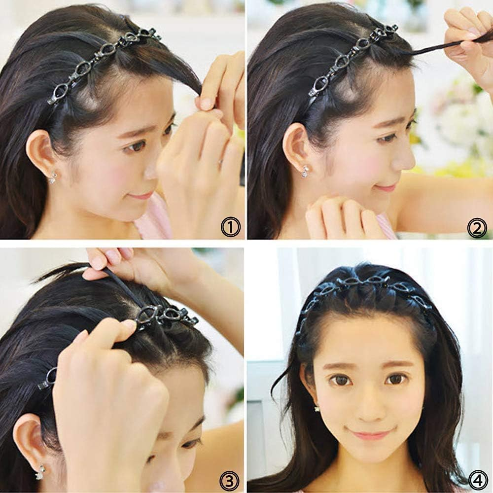 2Pcs Braided Headbands Double Layer Twist Plait Hairband,Bangs Hairstyle Twist Hairpin Headband,Double Bangs Hairstyle Hairpin Headband Korean Braided Headband,Double Layer Twist Plait Headband,Black