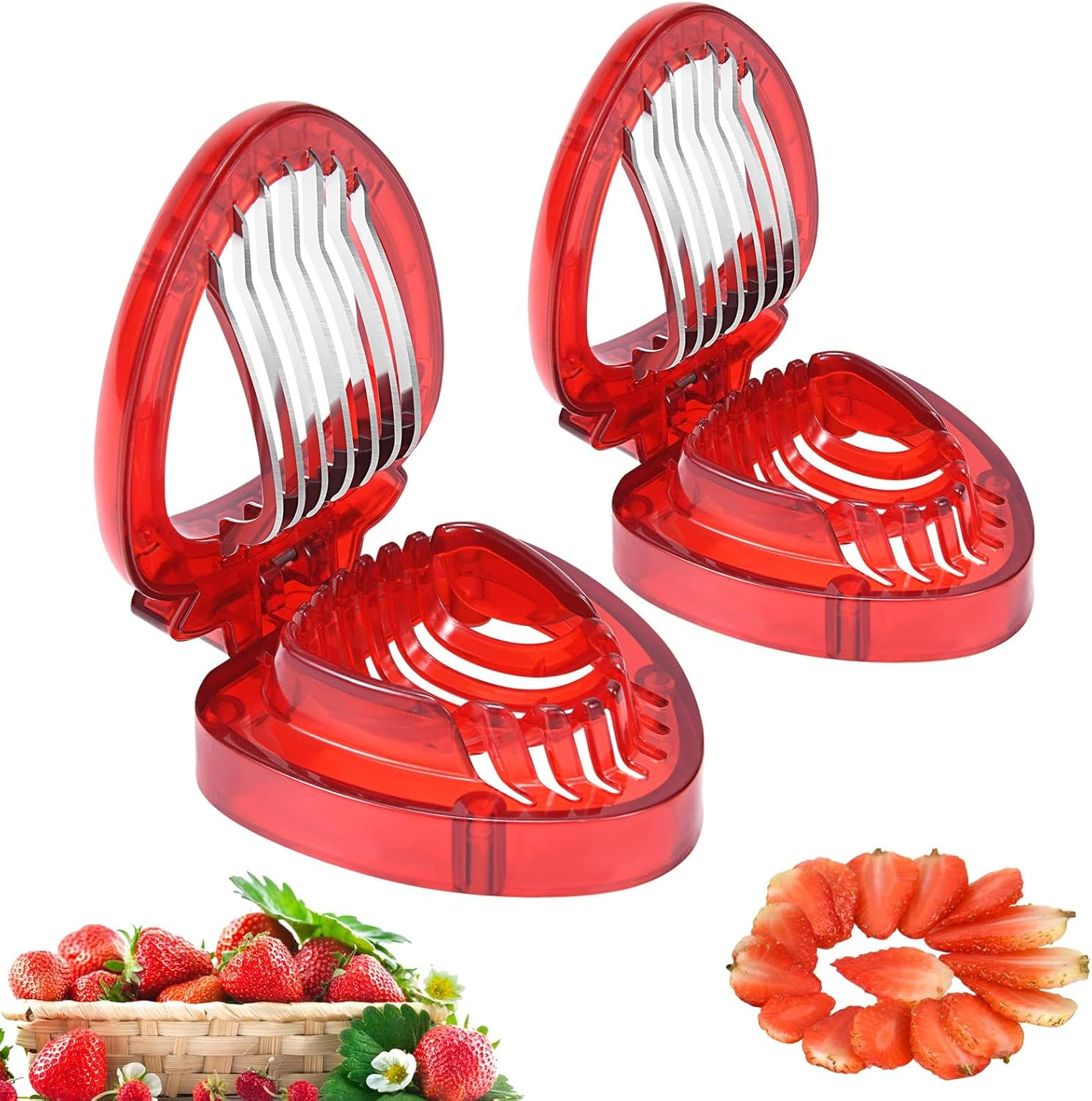 LIFVCNT 2Pack Strawberry Slicer, Fruit Cutter, Strawberry Huller Kit, DIY Platter Fruit Plate Kitchen Gadgets Tool Veggie Slicer for Dessert Cups Decor, Cake Stand Decorations, Homemade Bread Decor