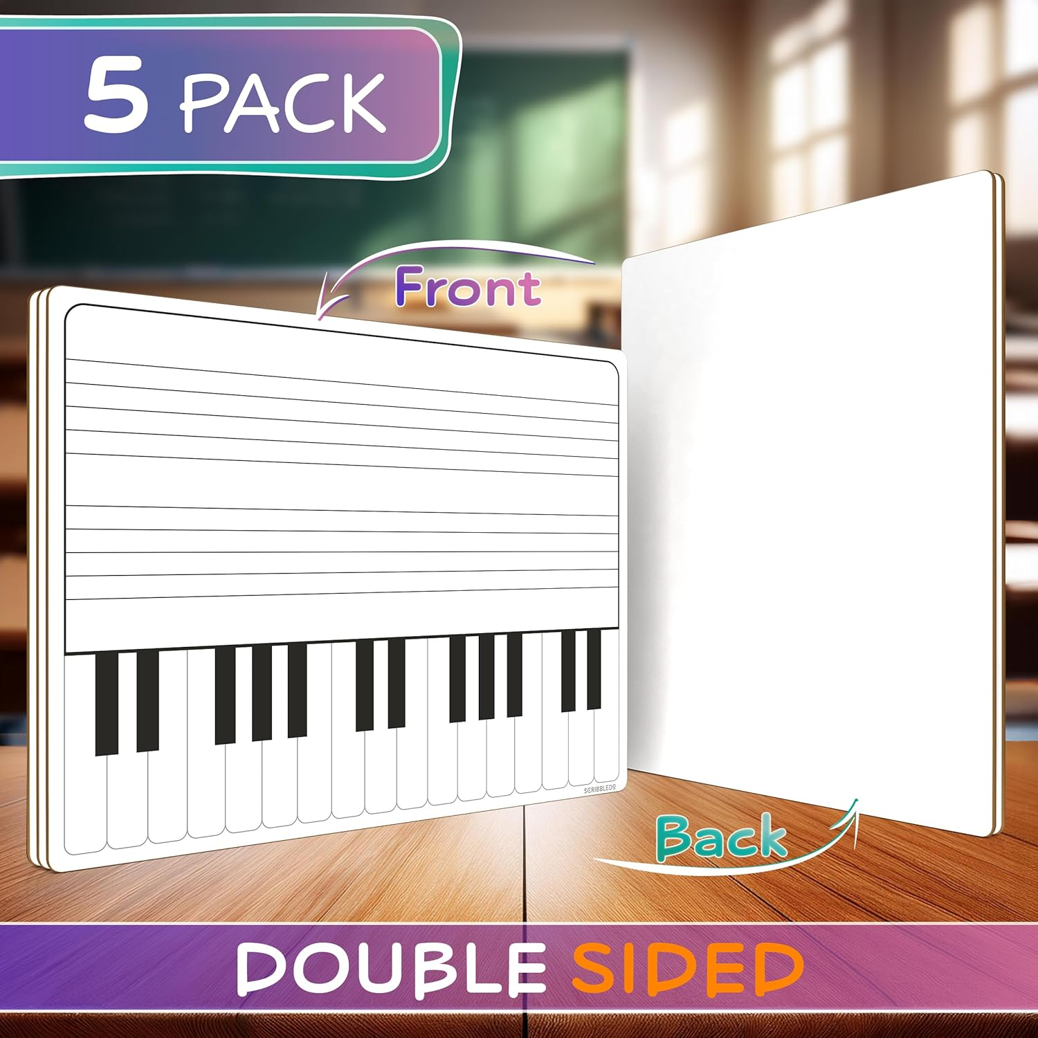 Scribbledo 5 Pack 11 X 14 Inch Piano Board Dry Erase White Boards Keyboard Lapboard L Double Sided Music Staff Whiteboard for Kids Students, Musicians and Home (5 Erasers Included) image number 5