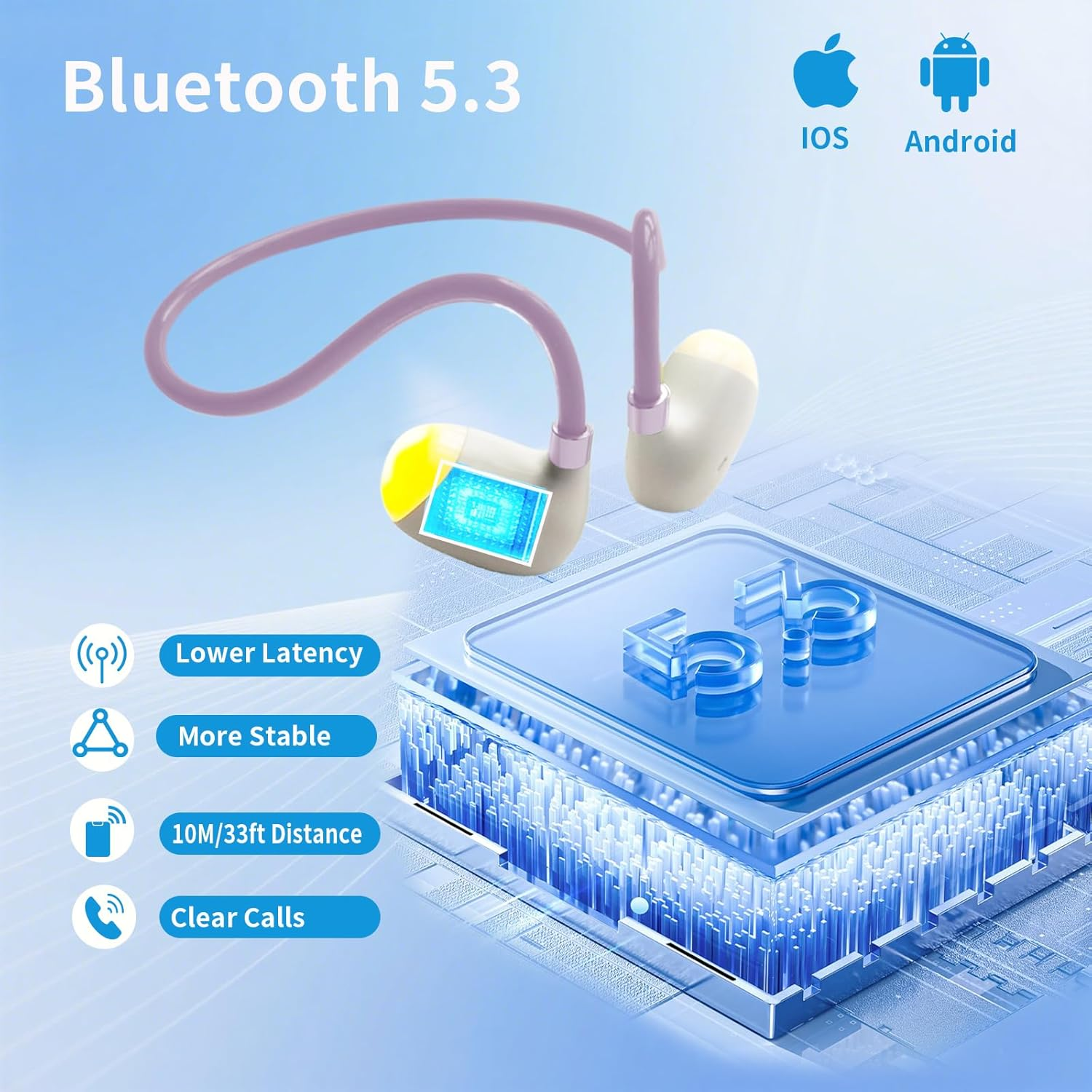 EJEAS X3 Air Conduction Sport Headphones, Bluetooth 5.3 Open-Ear Wireless Headphones with Night Running Light, Suitable for Night Running, Cycling, Sports (Purple)