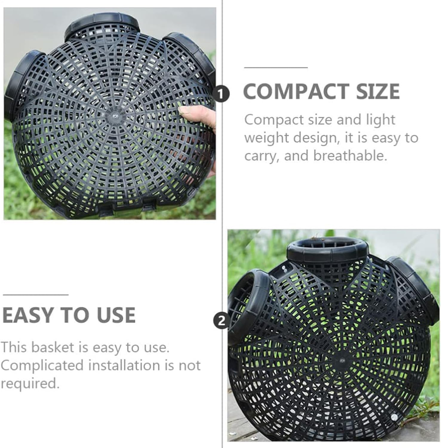 Crab Cage, Foldable Crab Trap Net, Multi Entry Catch Basket, Easy Use Bait Chamber, Saltwater Freshwater Fishing Gear, Durable Mesh Construction, Outdoor Marine Equipment, Black 3-Door Trap image number 3