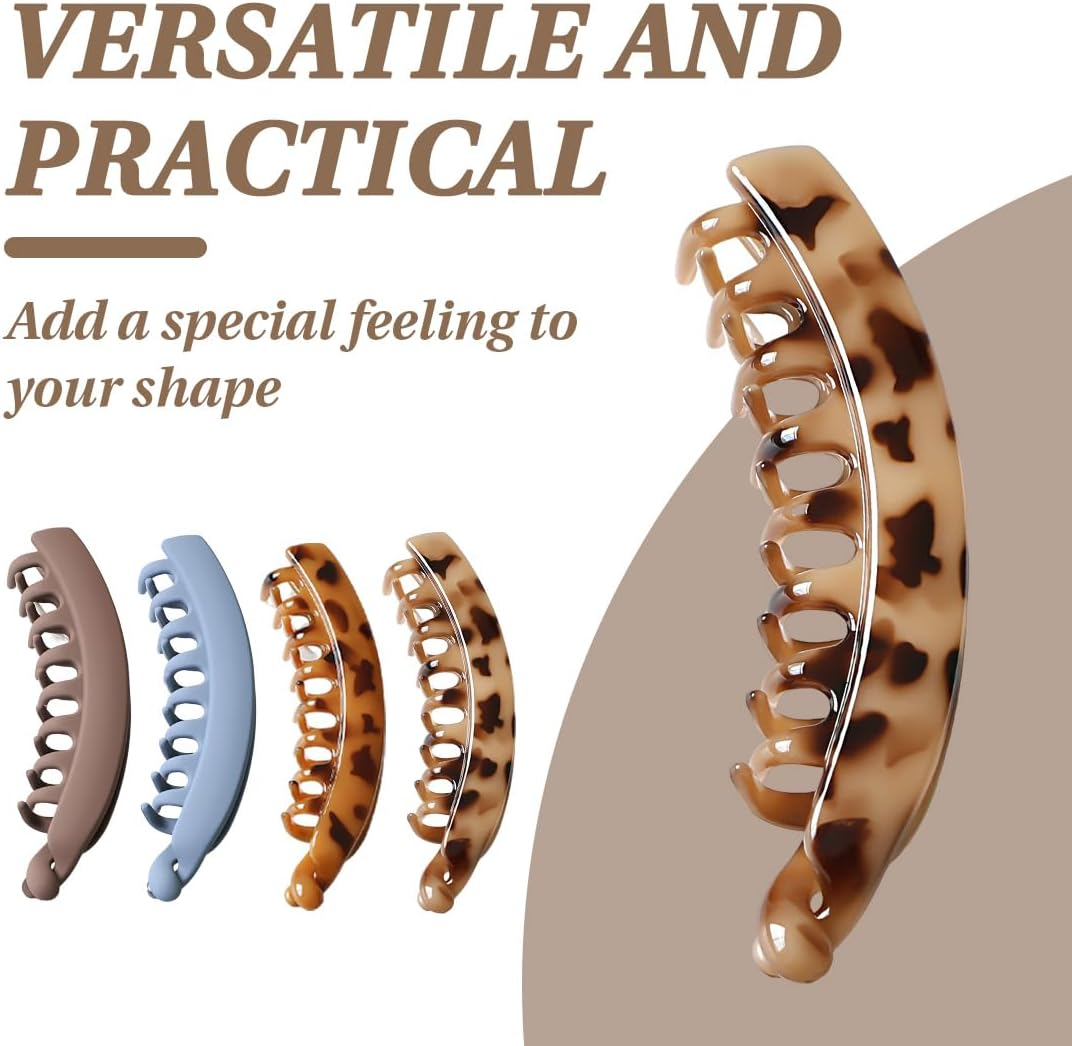 XUZOPIM Pack of 4 Large Banana Hair Clips, Vintage Banana Clip, Ponytail, Hair Clip, Thick Hair for Women and Girls image number 2